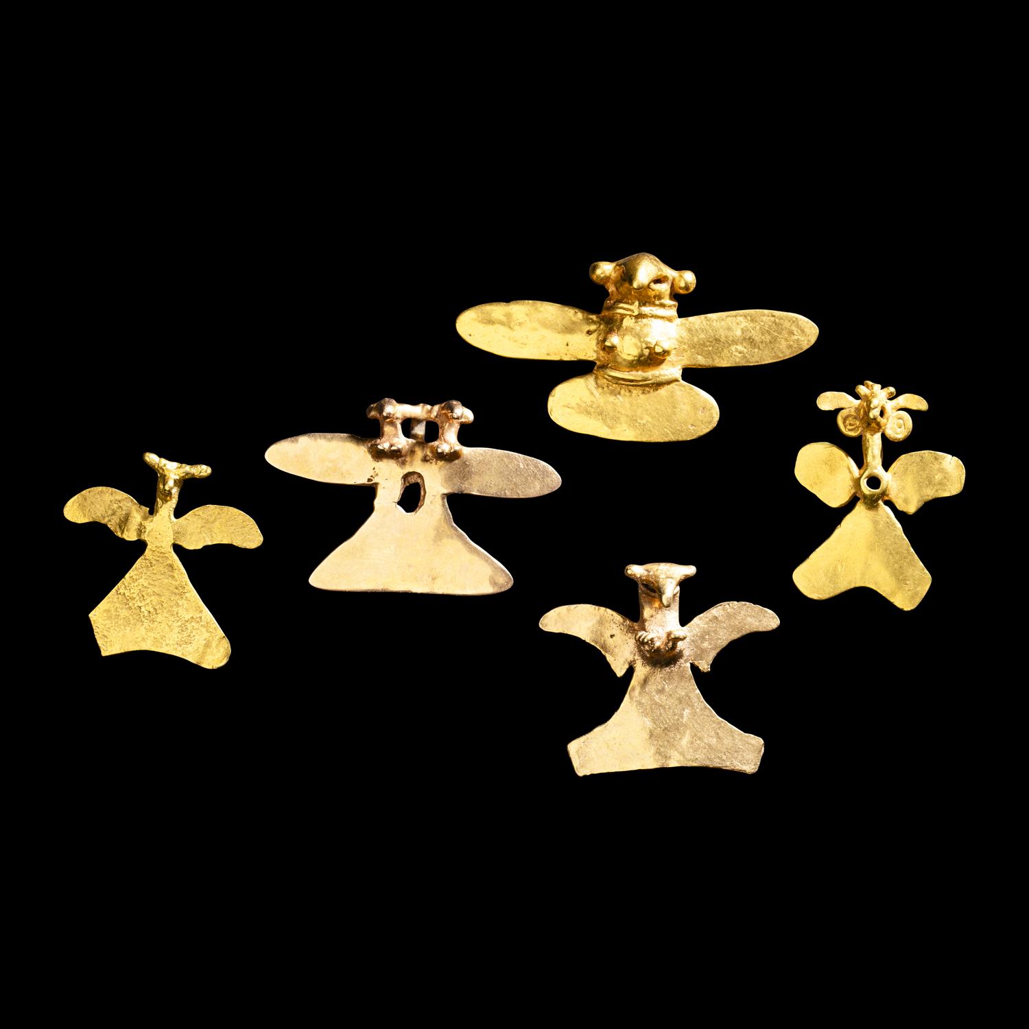 Five Costa Rican Tumbaga Bird Pendants
