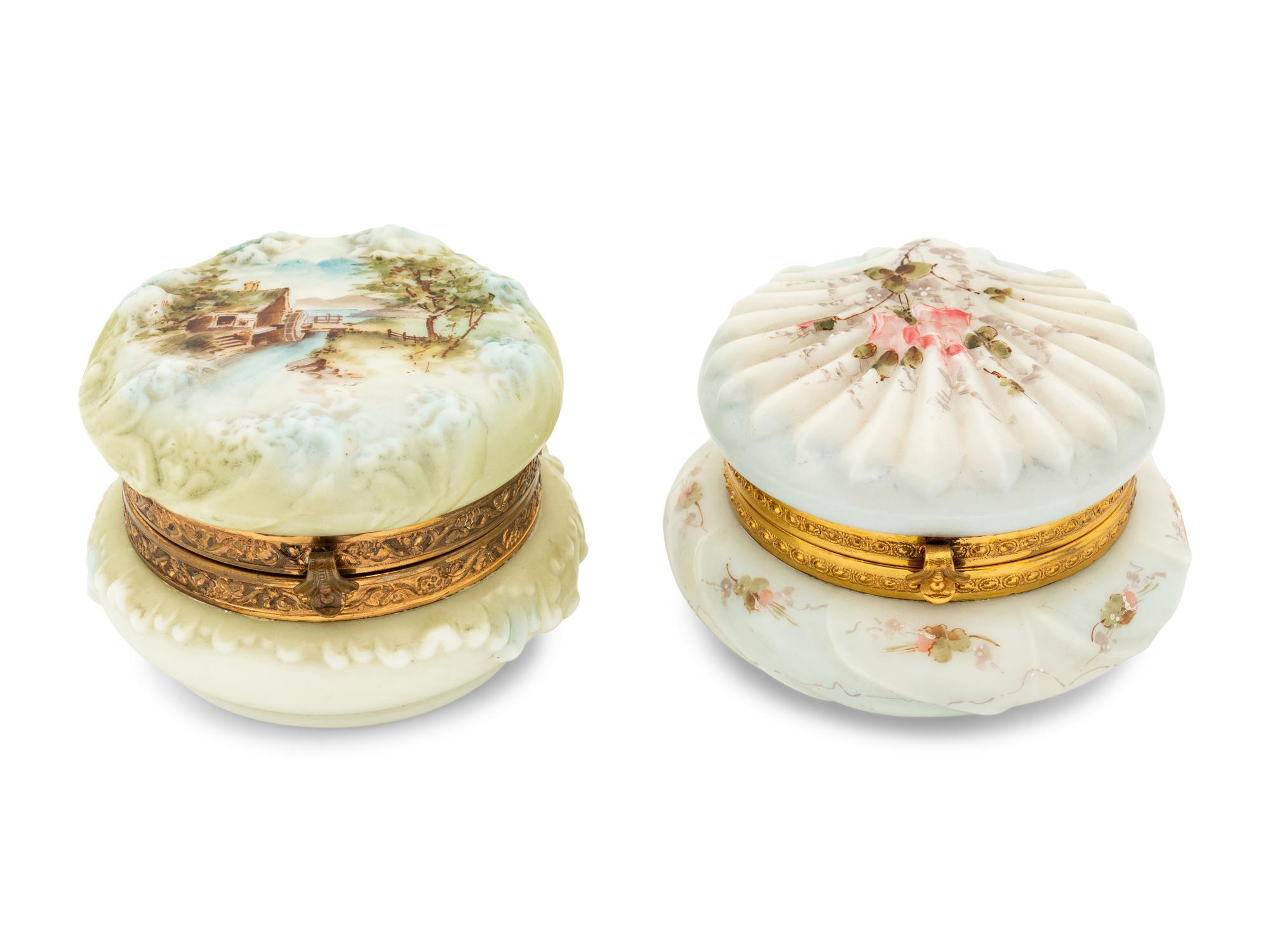 Two Wavecrest Glass Round Jewel Boxes