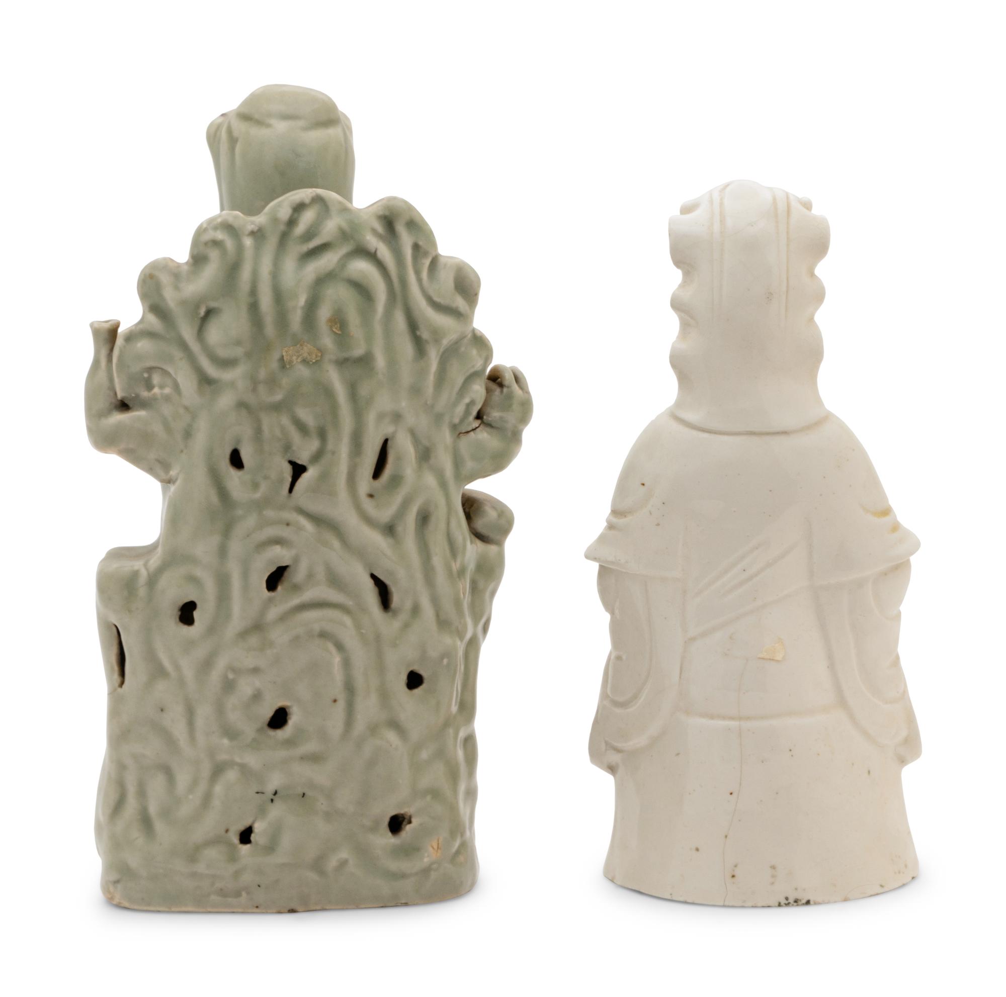 Two Chinese Monochrome Glazed Porcelain Guanyin Figures