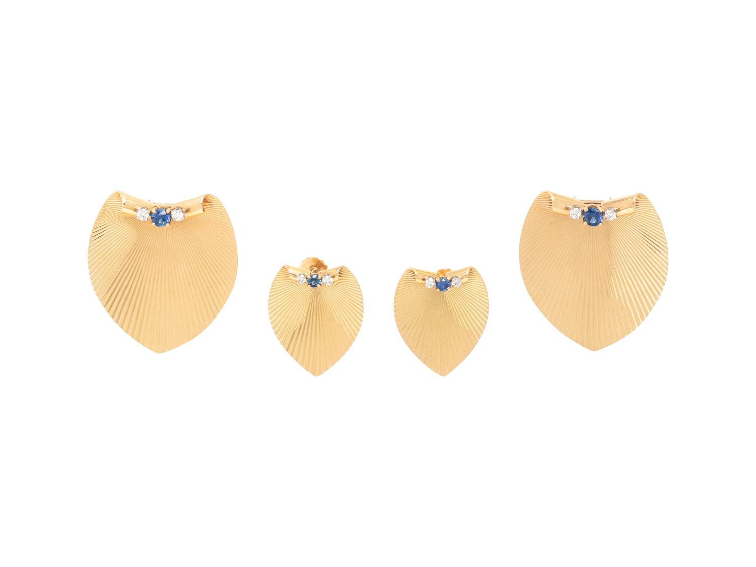 RETRO, SAPPHIRE, DIAMOND, AND YELLOW GOLD SET