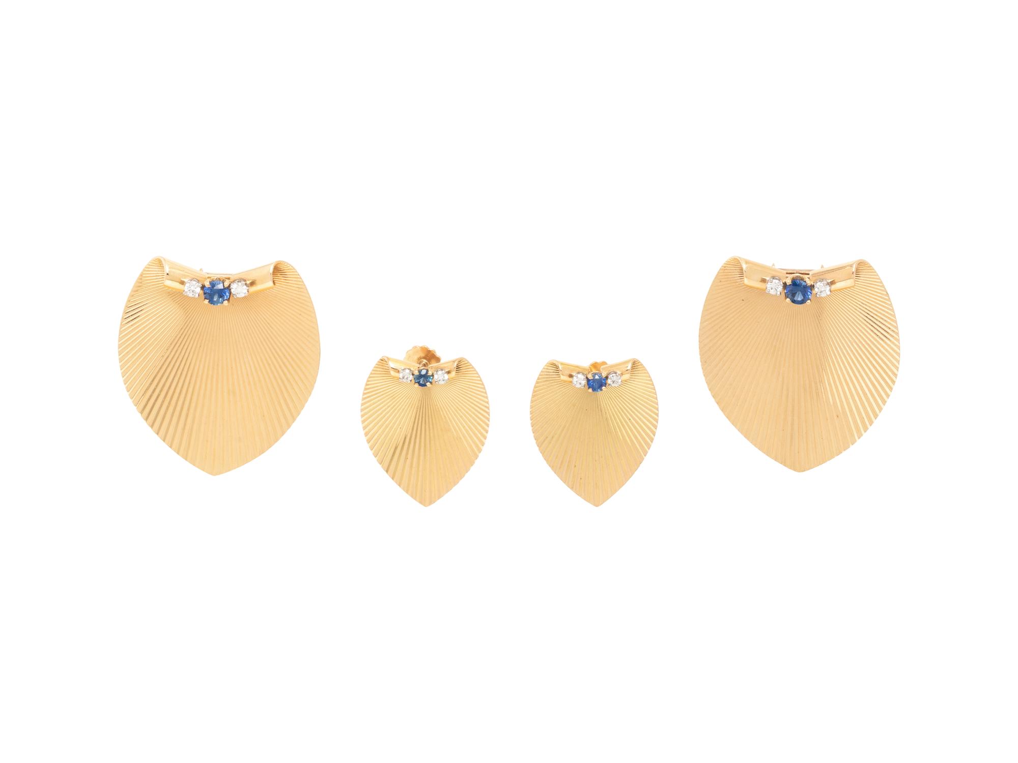 RETRO, SAPPHIRE, DIAMOND, AND YELLOW GOLD SET