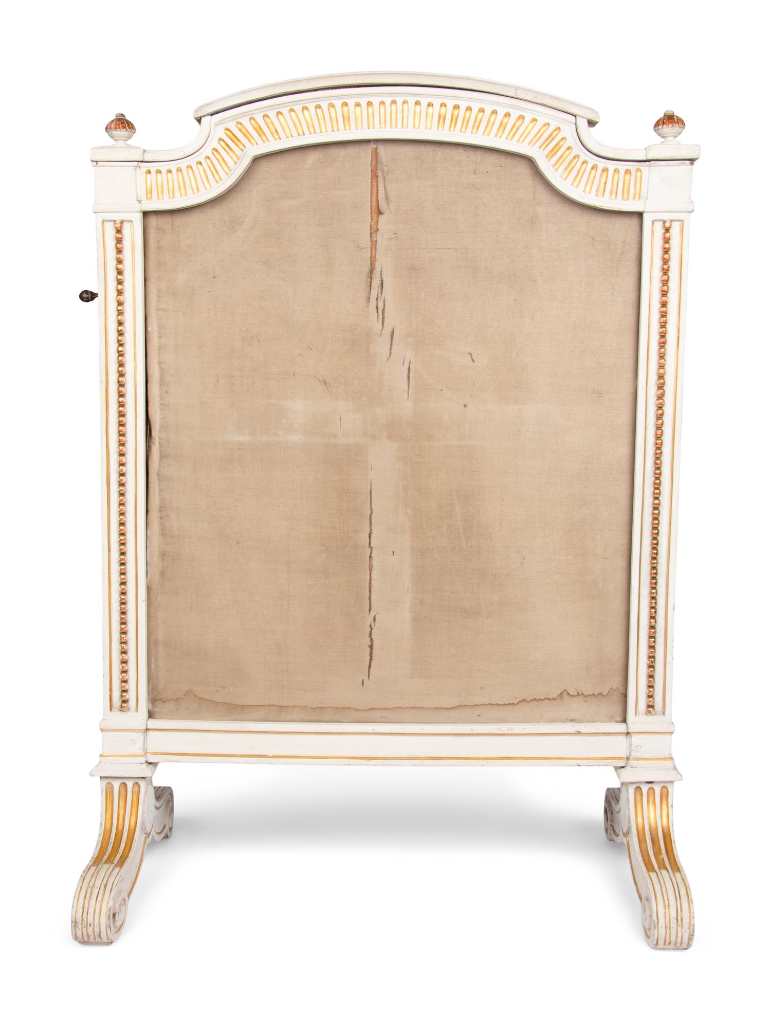 A Louis XVI Style Painted and Parcel Gilt Fire Screen