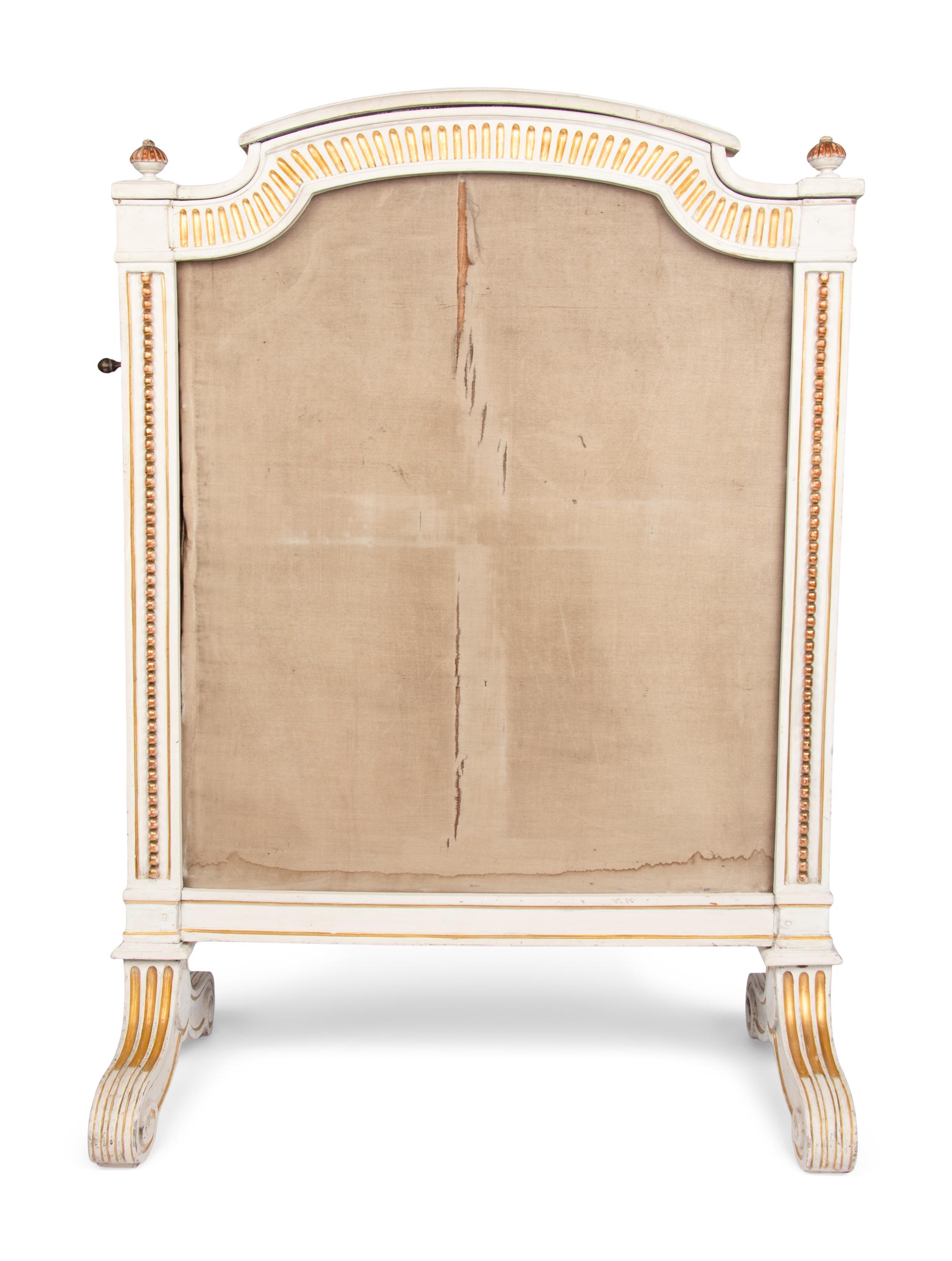 A Louis XVI Style Painted and Parcel Gilt Fire Screen