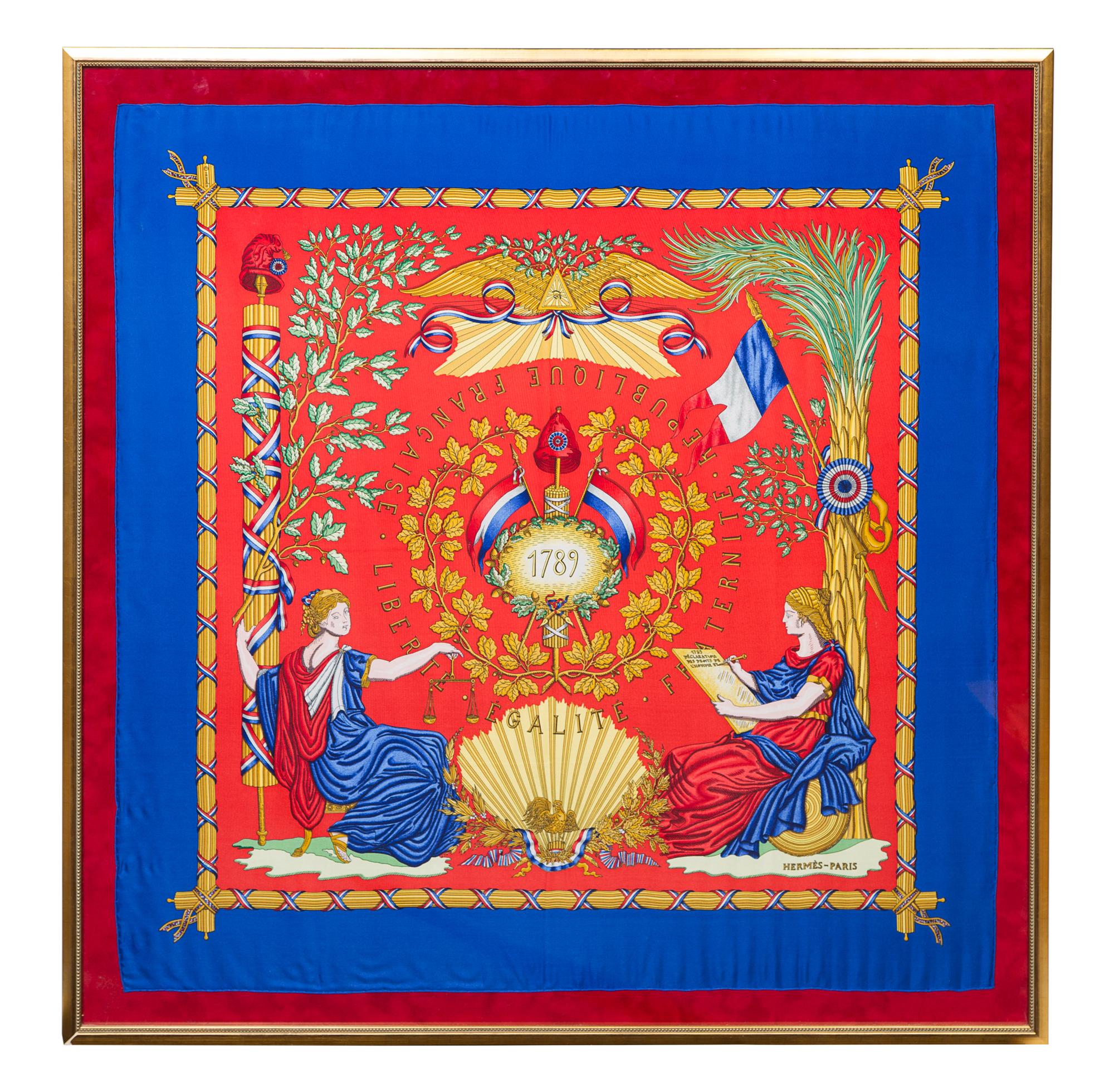 A Framed Hermes 90cm Silk Scarf, Framed: 39"x 39.75"x 1".