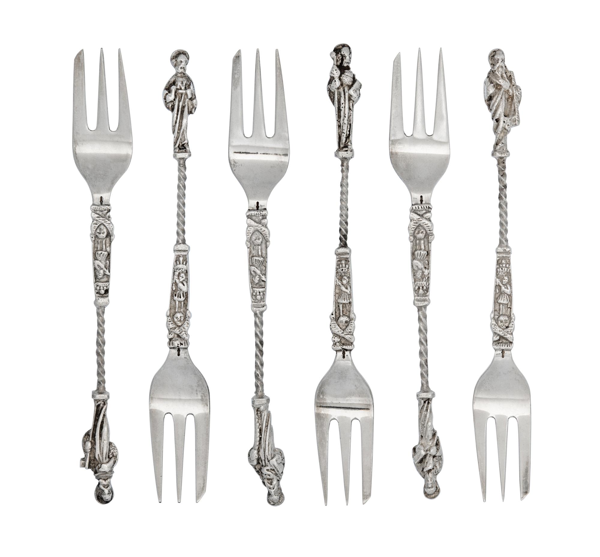 A Set of Ten American Silver Oyster Forks, Maker's Mark GS, Retailed by Graff Washbourne & Dunn, New York, NY., Early 20th Century, the