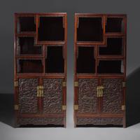 A Pair of Carved Hongmu "Dragons" Display Cabinets 紅木龍紋多宝格一對