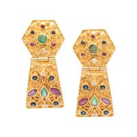 YELLOW GOLD AND MULTIGEM PENDANT EARRINGS