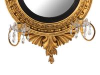 A Classical Giltwood and Gesso Cut-Glass Mounted Two Light Girandole Bull's Eye Mirror