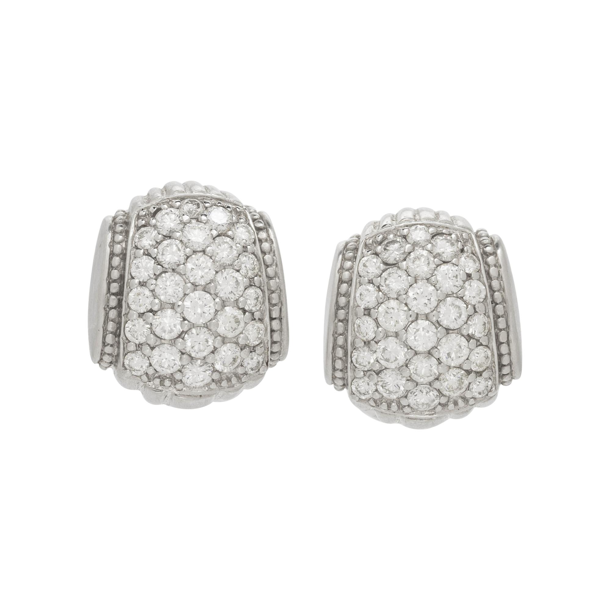 JUDITH RIPKA, WHITE GOLD AND DIAMOND EARCLIPS