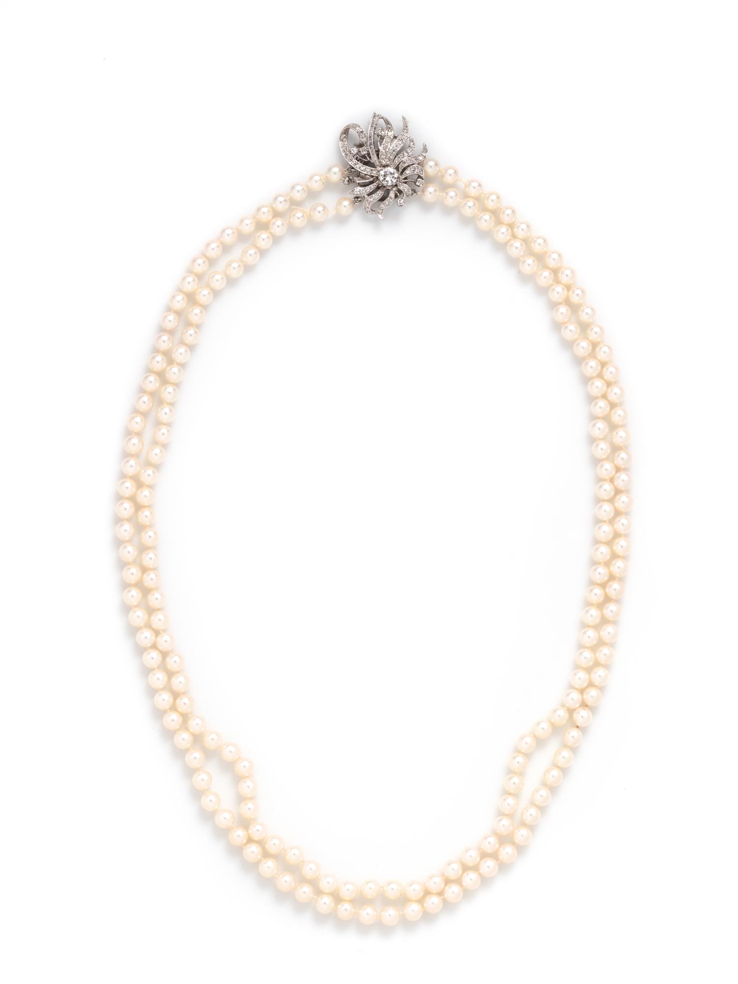 CULTURED PEARL AND DIAMOND NECKLACE