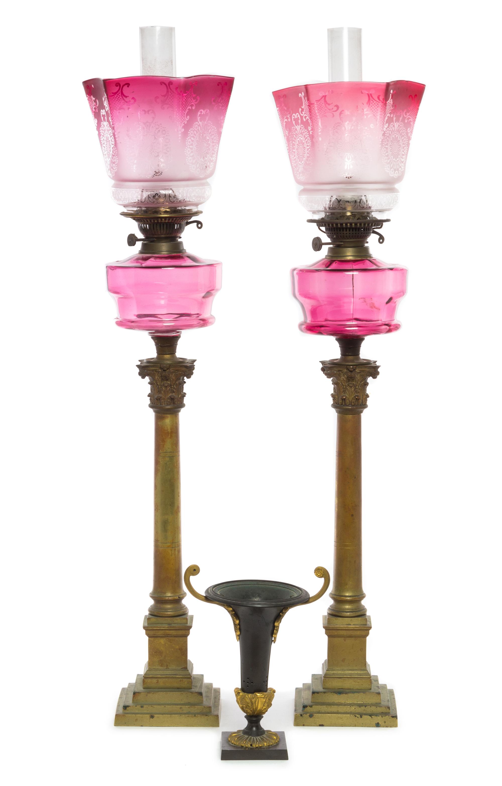 A Pair of Bronze and Glass Lamps — 19TH/20TH CENTURY
