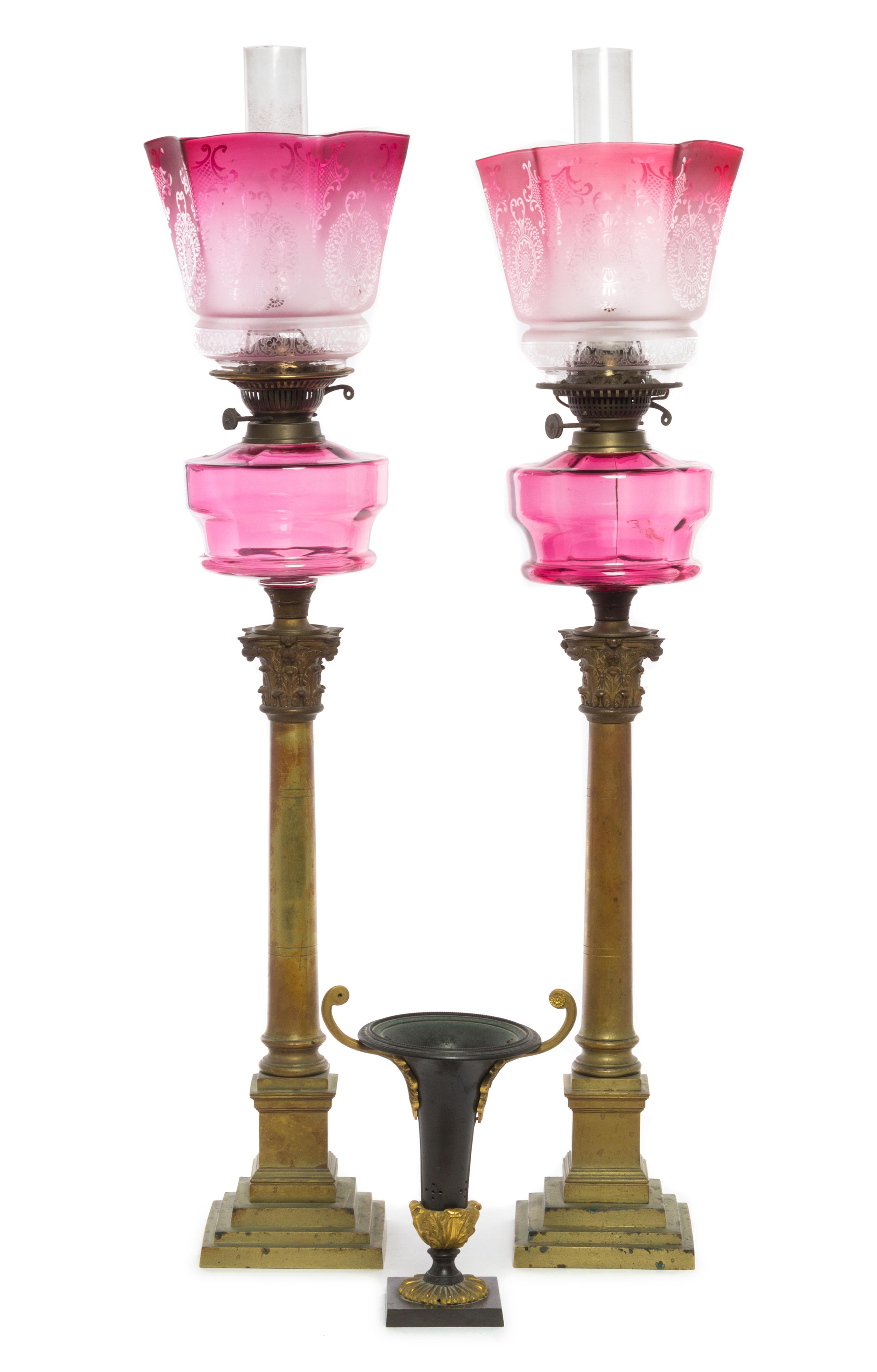 A Pair of Bronze and Glass Lamps — 19TH/20TH CENTURY