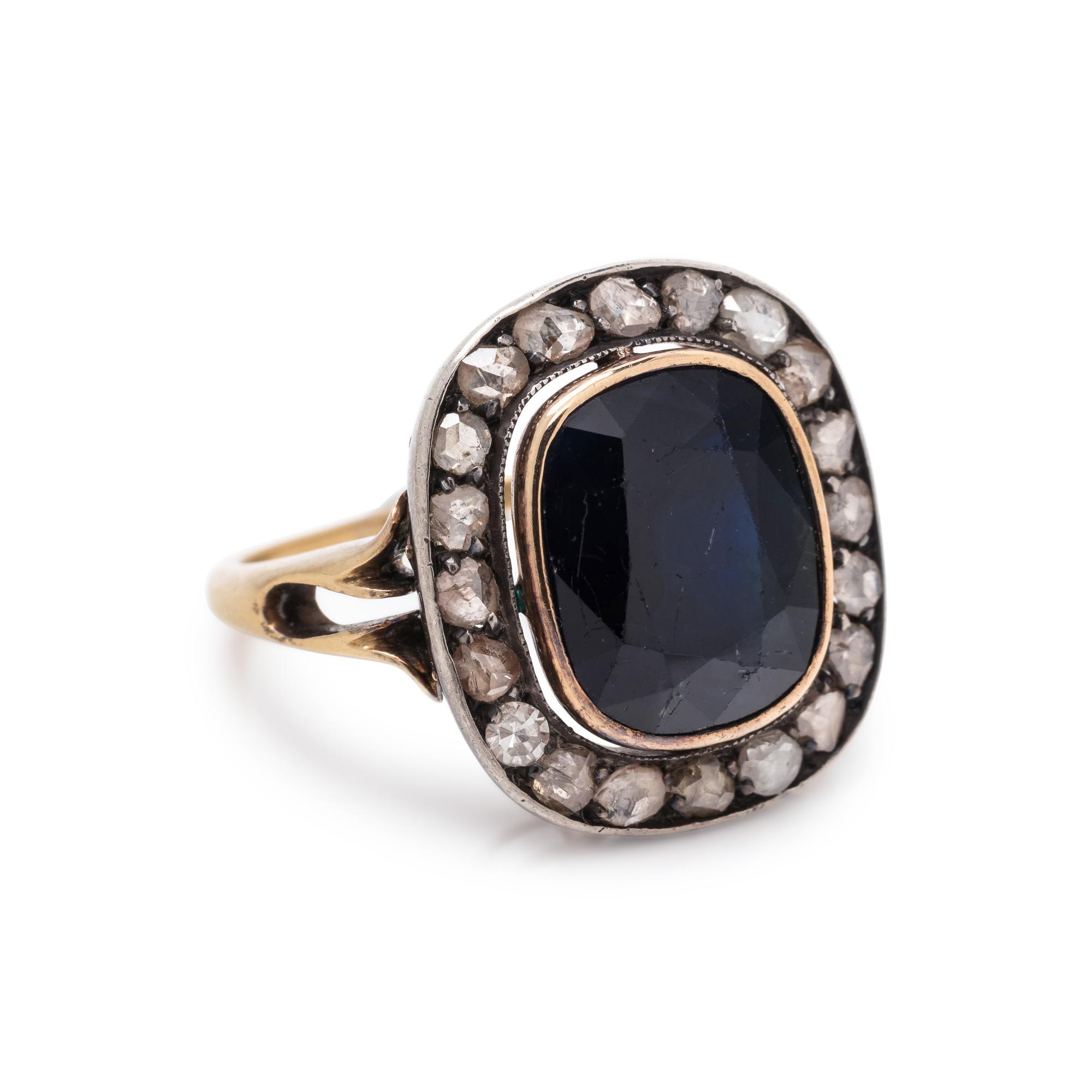 FRENCH, ANTIQUE, SAPPHIRE AND DIAMOND RING