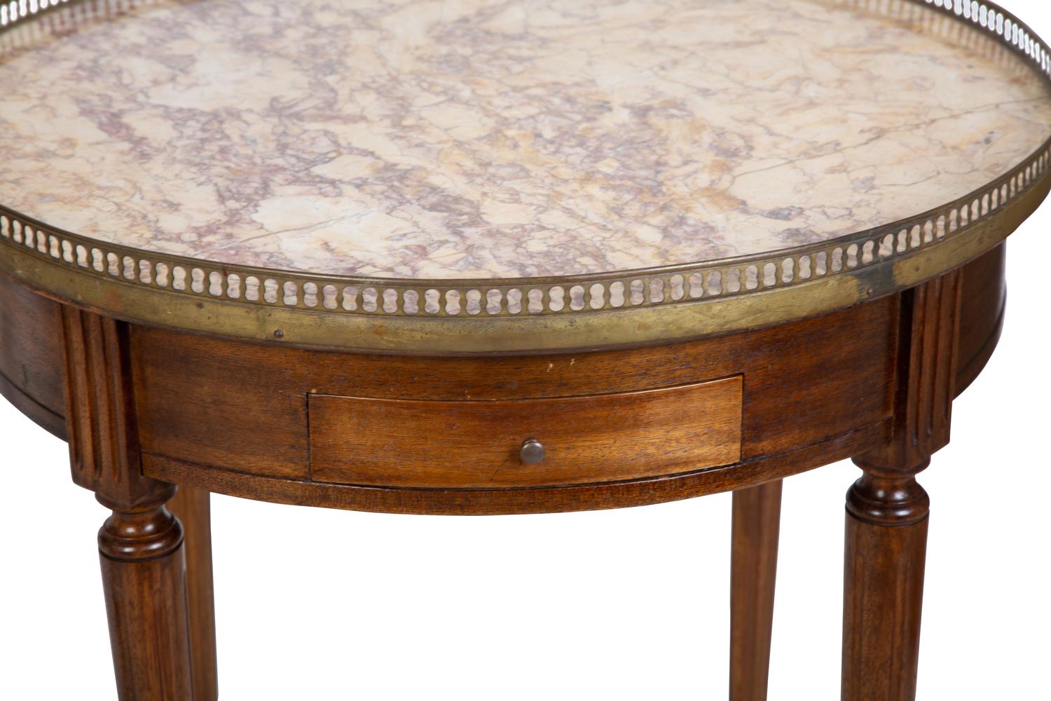 Two Louis XVI Style Mahogany Marble-Top Bouillotte Tables — 20TH CENTURY