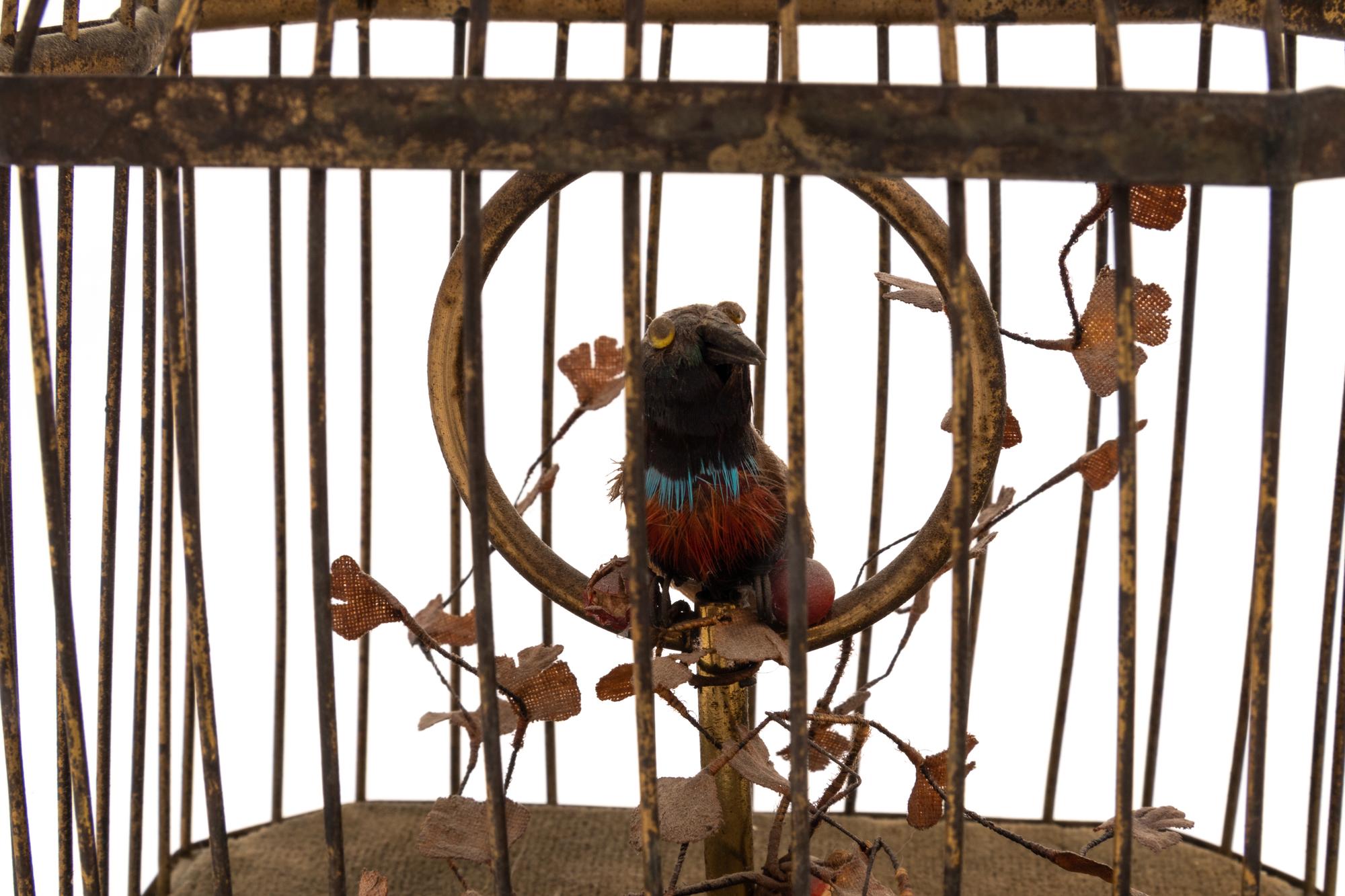 A German Gilt Metal Singing Automaton Bird Cage by Karl Griesbaum