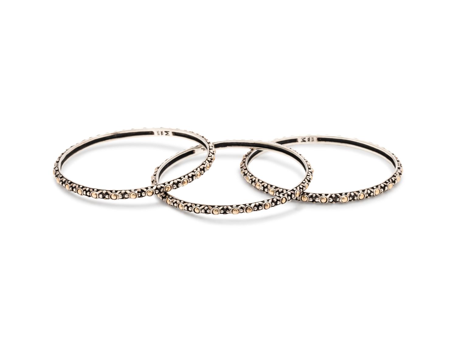 JOHN HARDY, STERLING SILVER AND YELLOW GOLD 'JAISALMER' BANGLE BRACELET SET