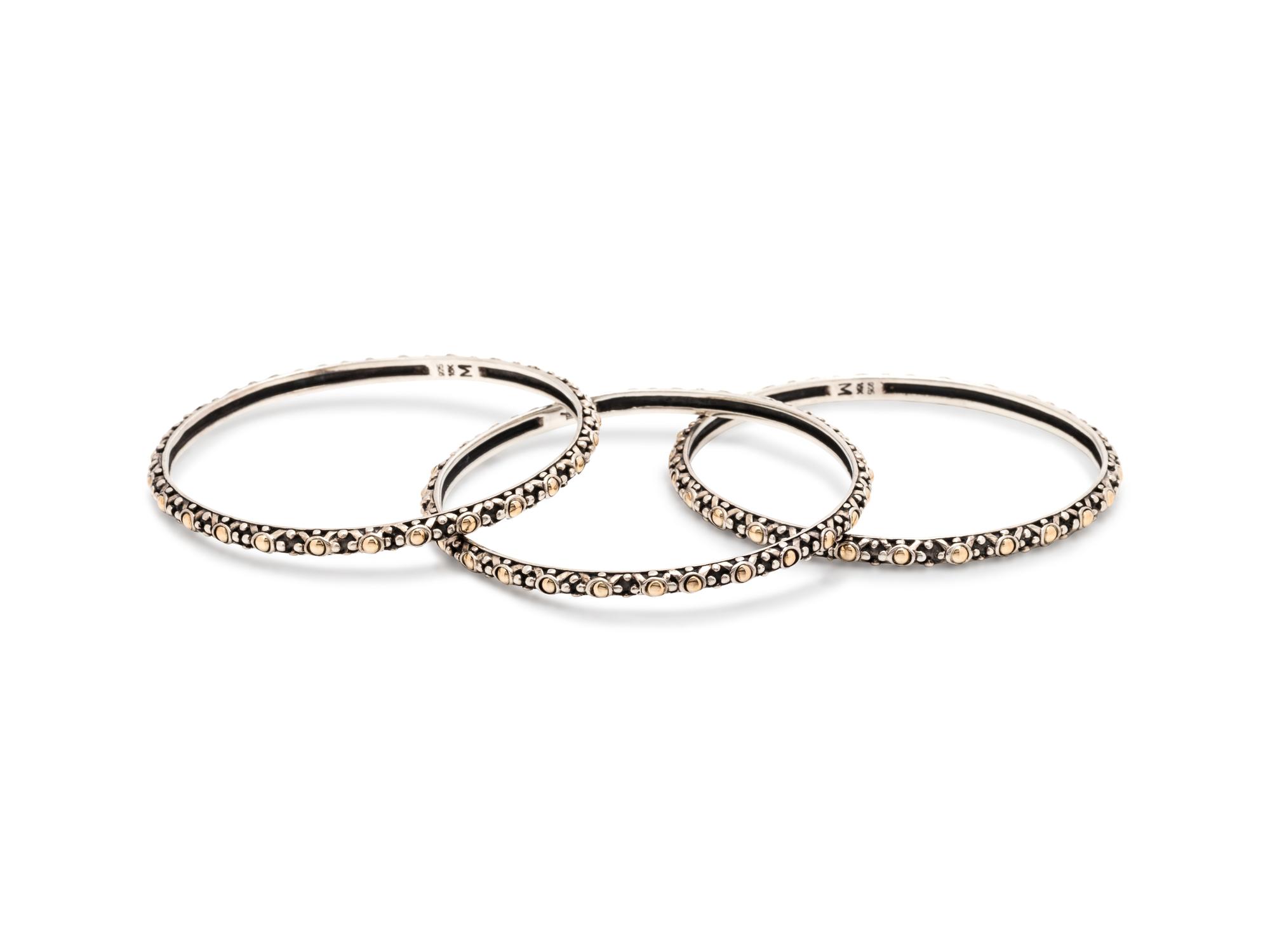 JOHN HARDY, STERLING SILVER AND YELLOW GOLD 'JAISALMER' BANGLE BRACELET SET