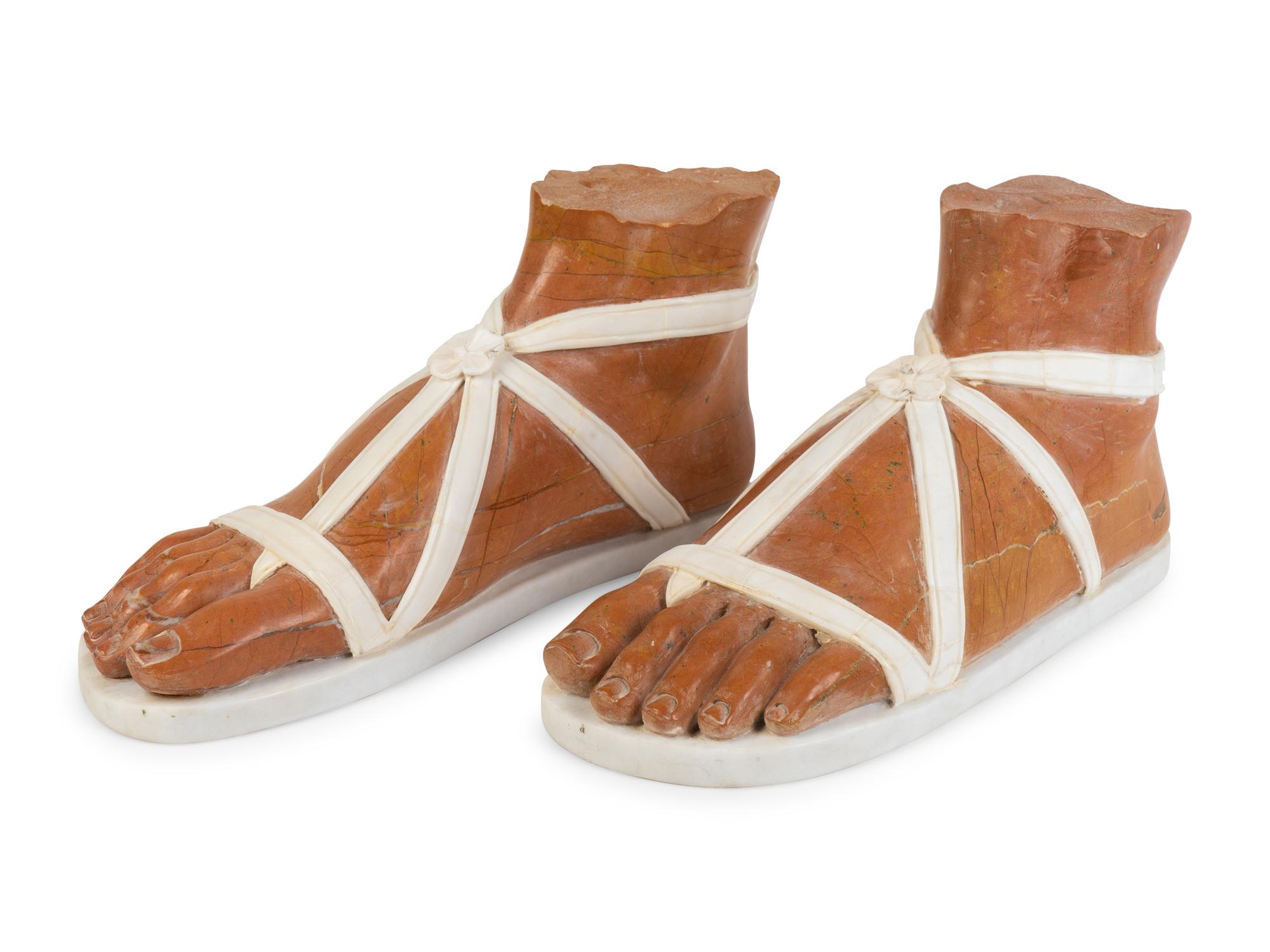A Pair of Large Grand Tour Style Marble Models of Sandaled Feet