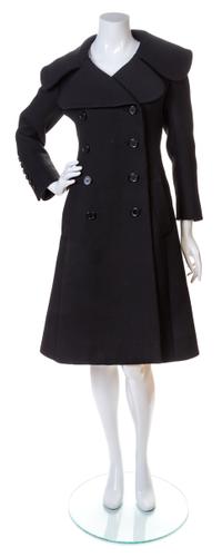 A Norell Black Wool Double Breasted Coat, No size.