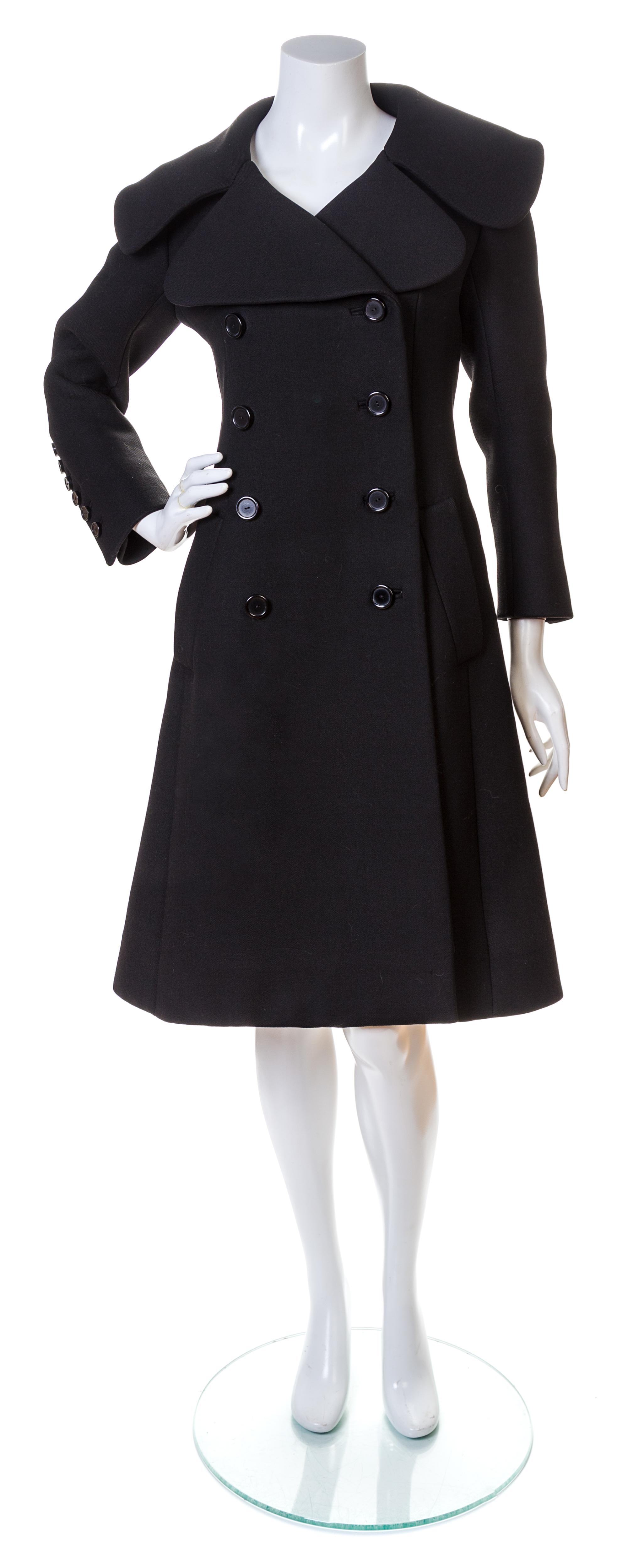 A Norell Black Wool Double Breasted Coat, No size.