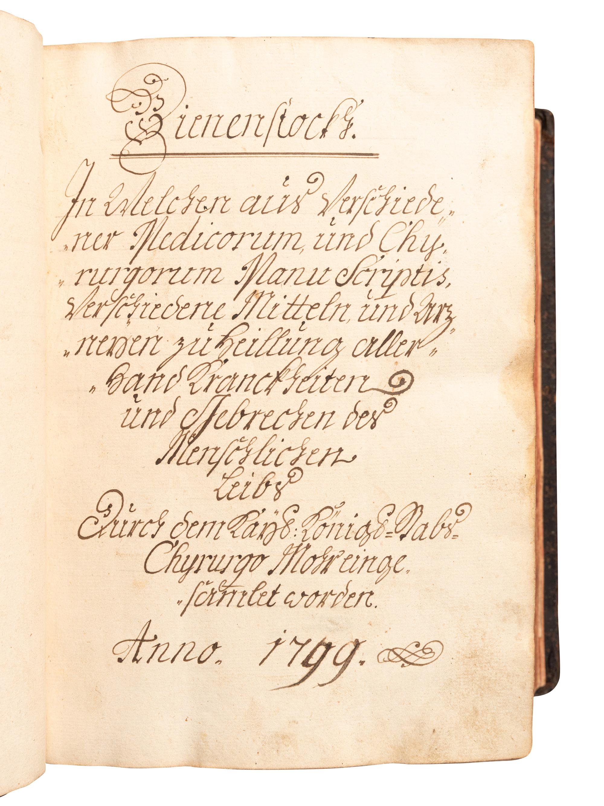 [MANUSCRIPTS - MEDICINE]. MOHR. A large compendium of medical and surgical treatments and cures for “different infirmities of human life,” kept by a practicing physician. [Vienna?, ca 1799-1818].