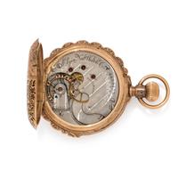 ELGIN, 14K YELLOW GOLD AND ENAMEL HUNTER CASE POCKET WATCH