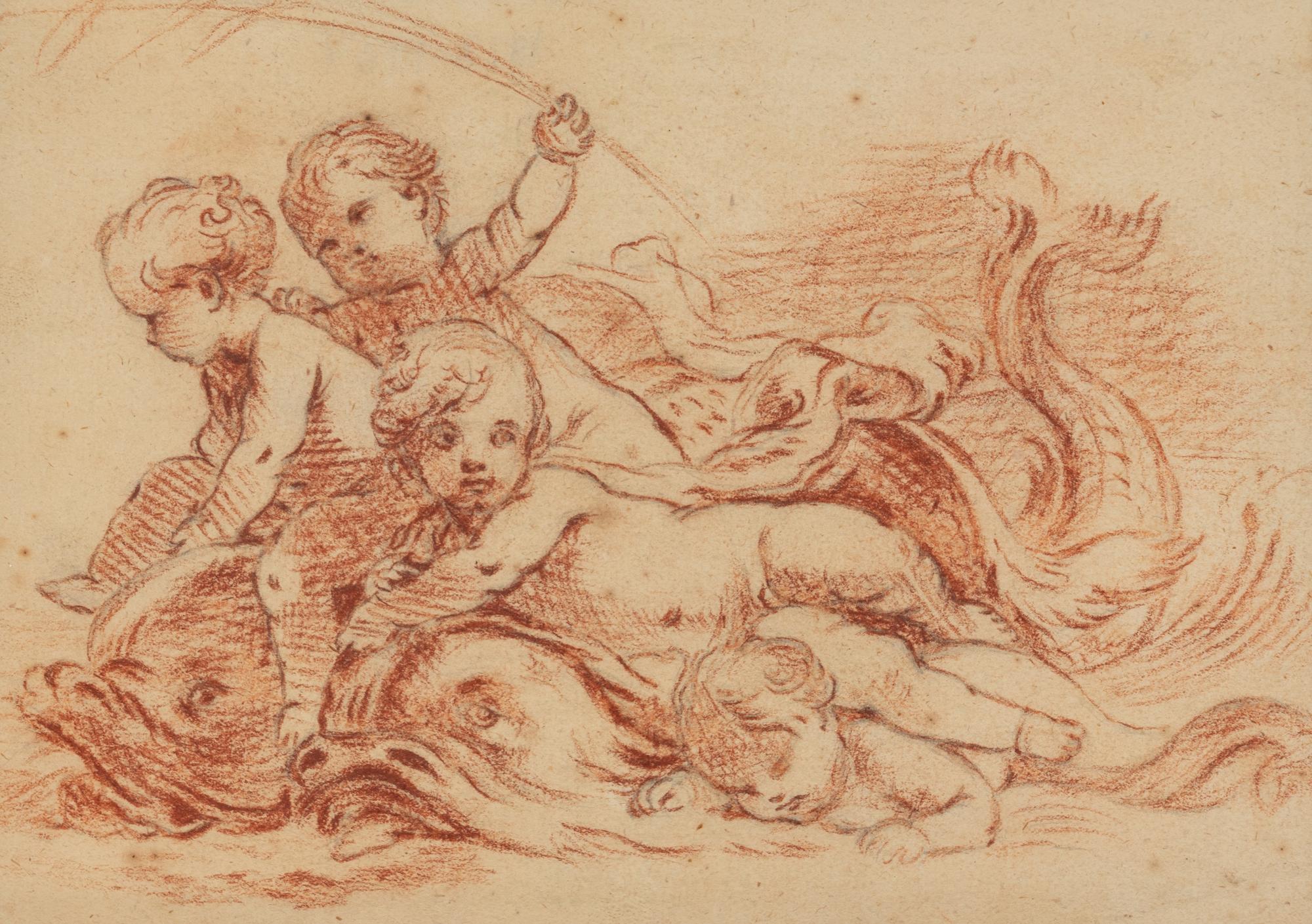 Four Putti Frolicking with Dolphins