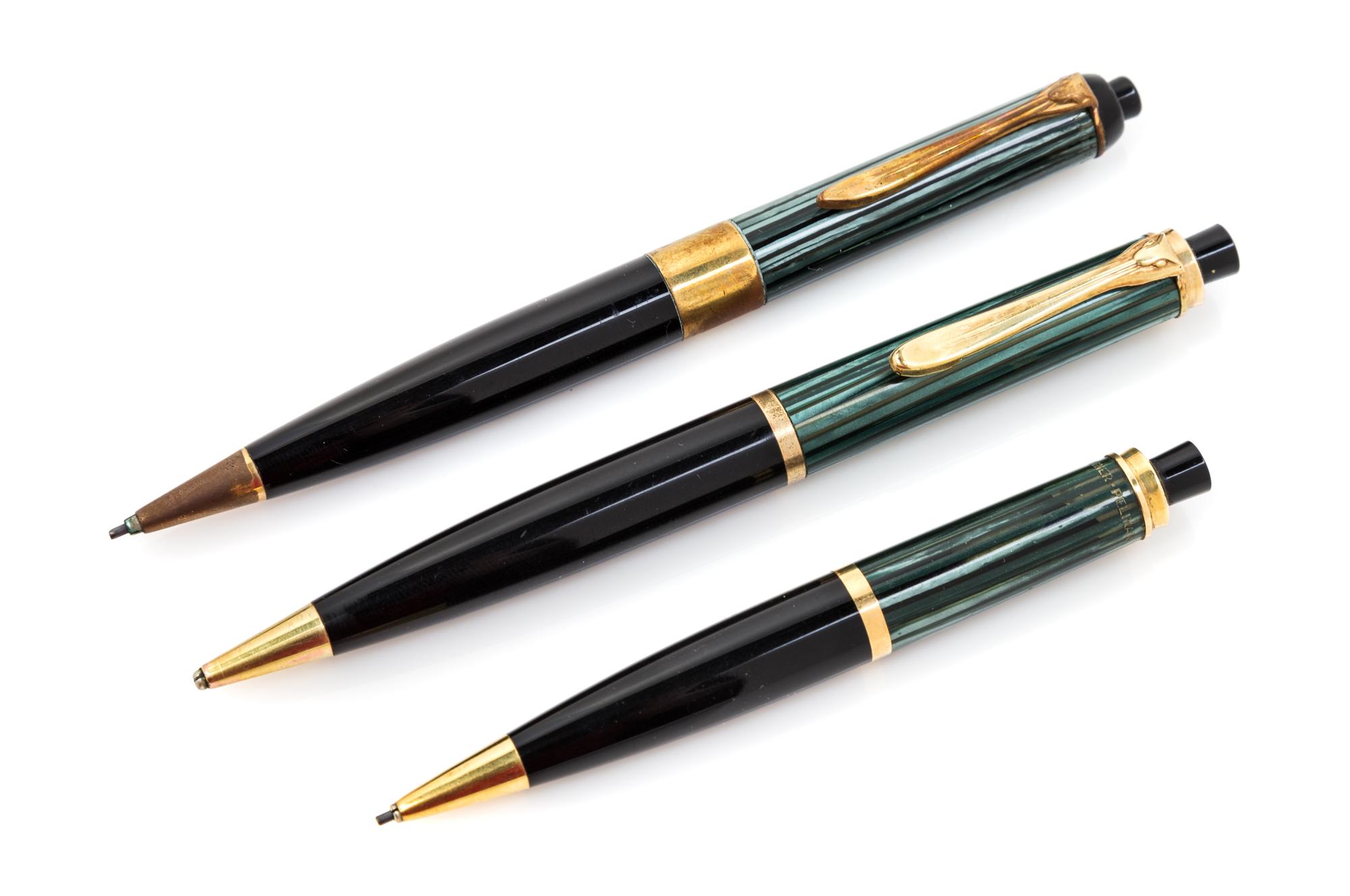 A Collection of Three Pelikan Gunther Wagner Mechanical Pencils Length of longest 5 inches.