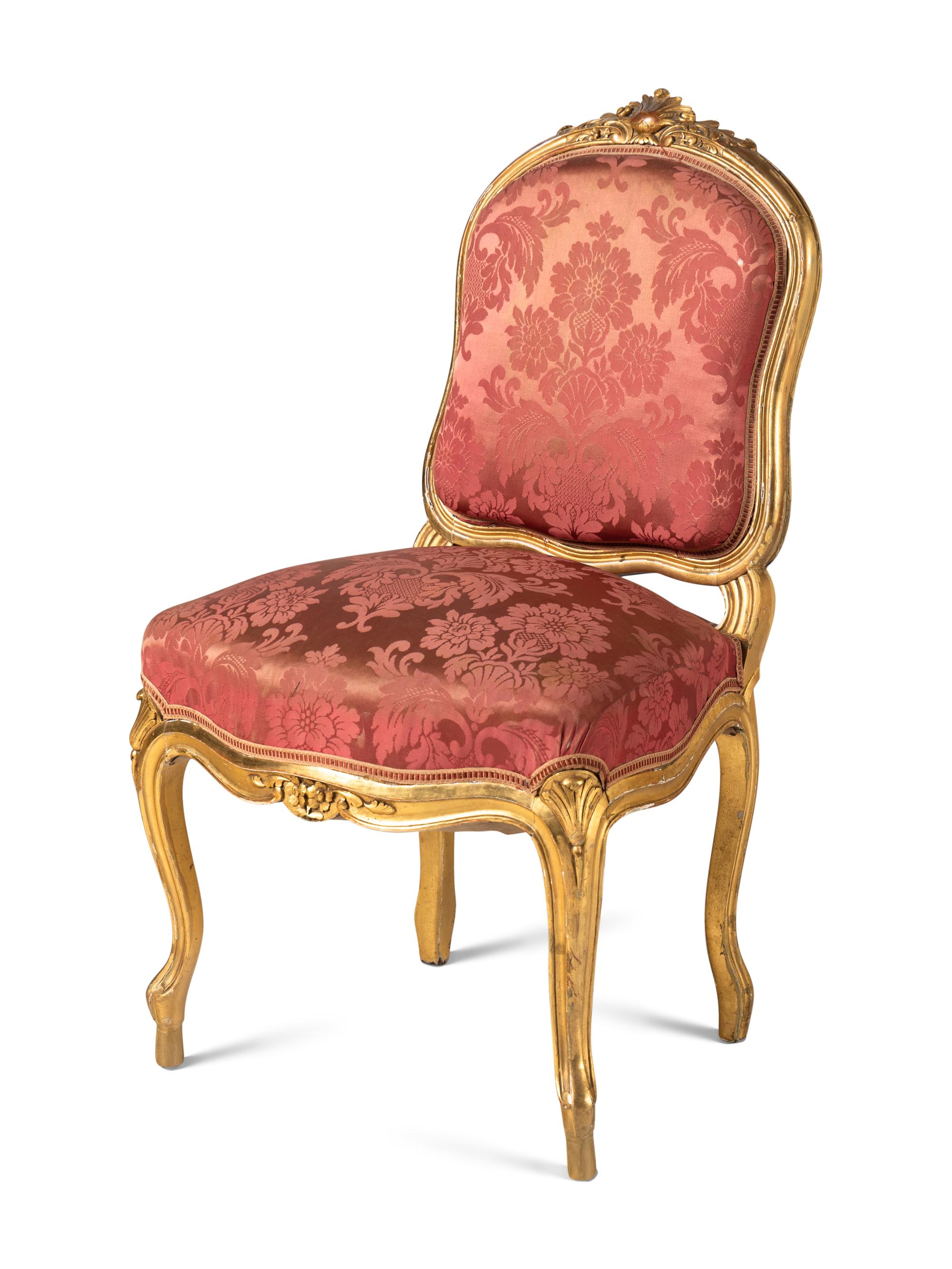 A Pair of Louis XV Style Giltwood Side Chairs