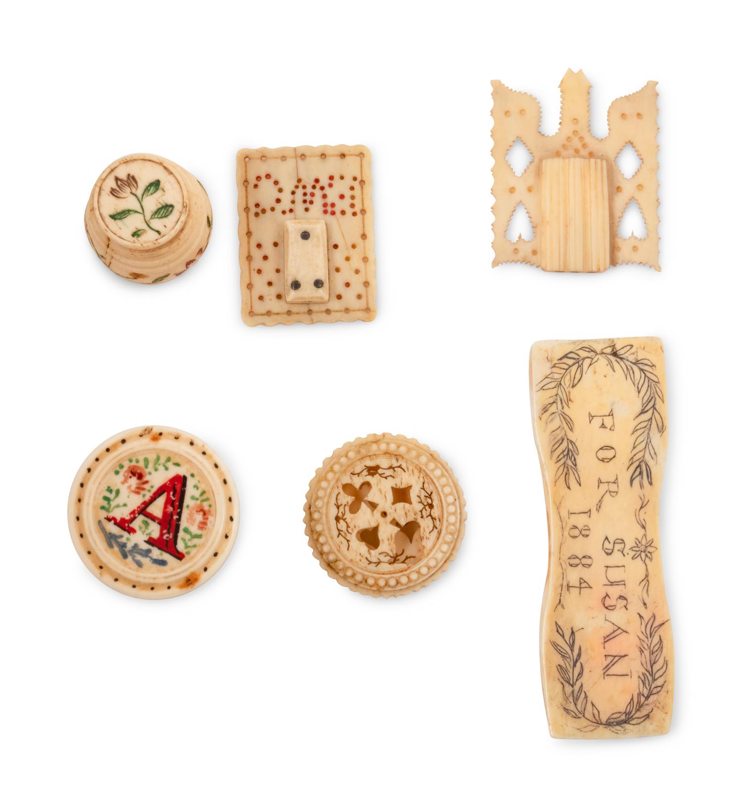 Six Carved Bone Sewing Articles