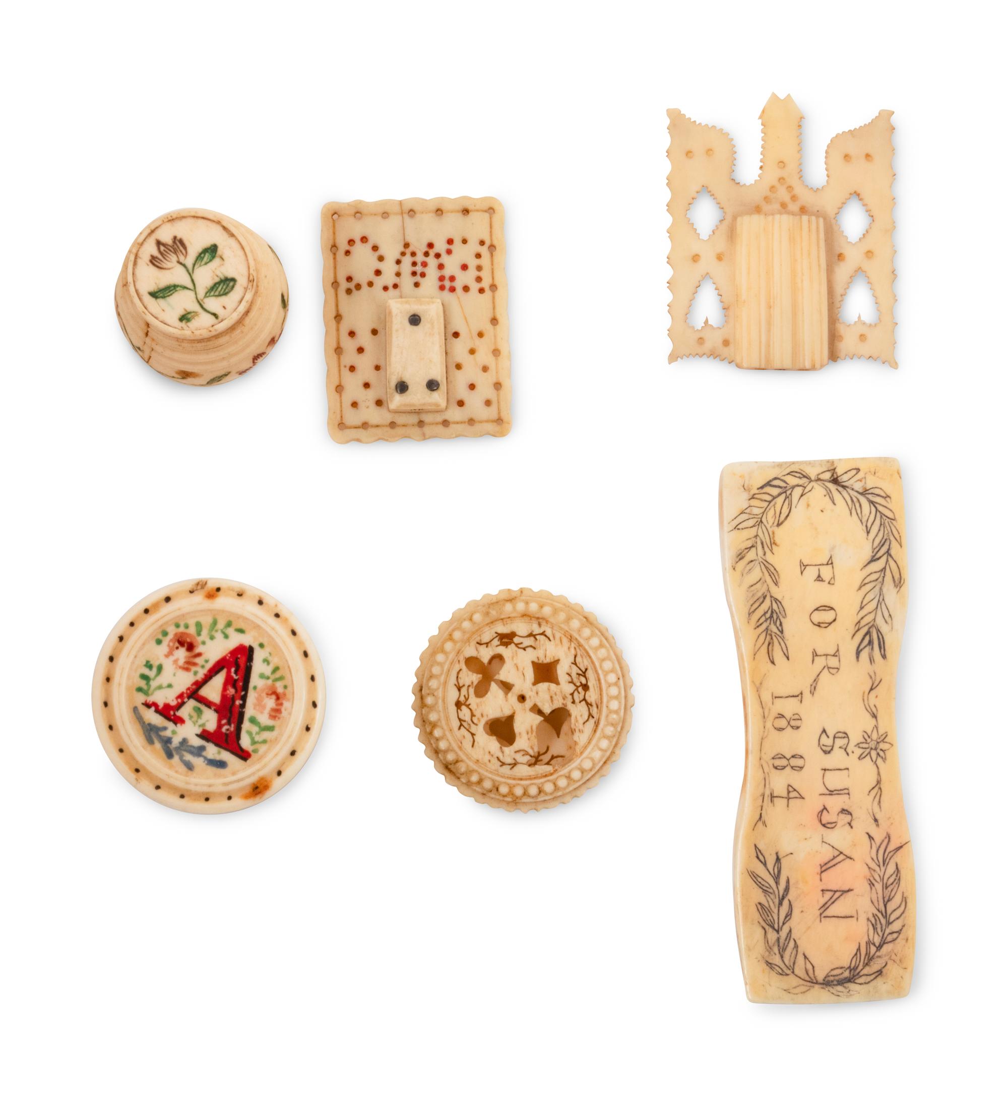Six Carved Bone Sewing Articles