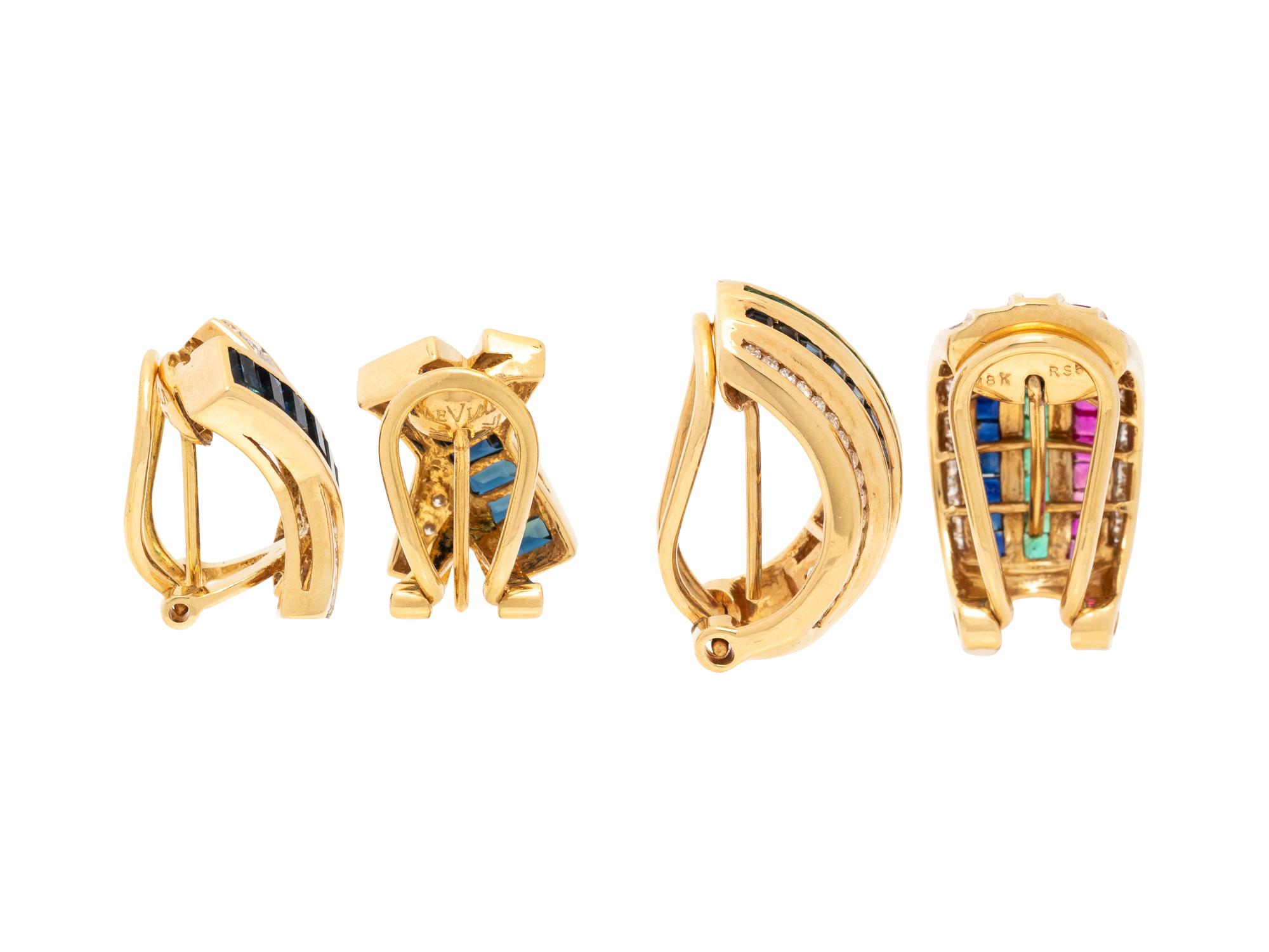 LE VIAN, COLLECTION OF YELLOW GOLD, DIAMOND AND GEMSTONE EARCLIPS