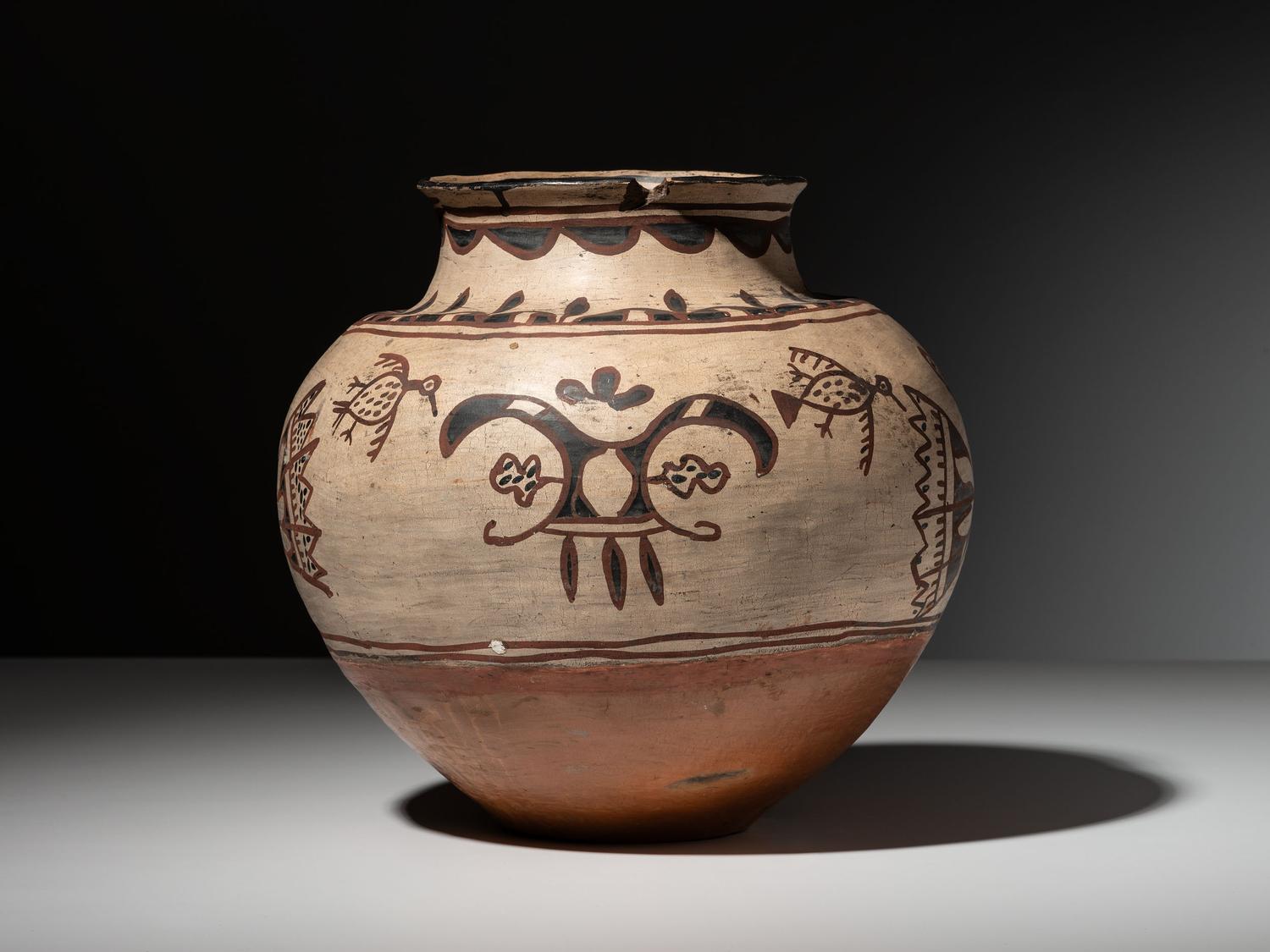 San Ildefonso Inverted Polychrome Pottery Jar, with Birds