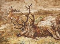 A Wedgwood Enamel Decorated Queensware Dish with Dying Stag, UK, late 19th century