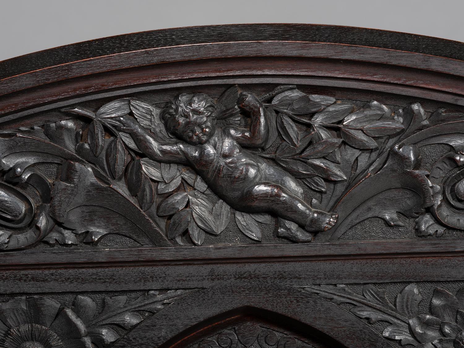 Cincinnati Art-Carved Bench with Inset Painted Panels, 1884