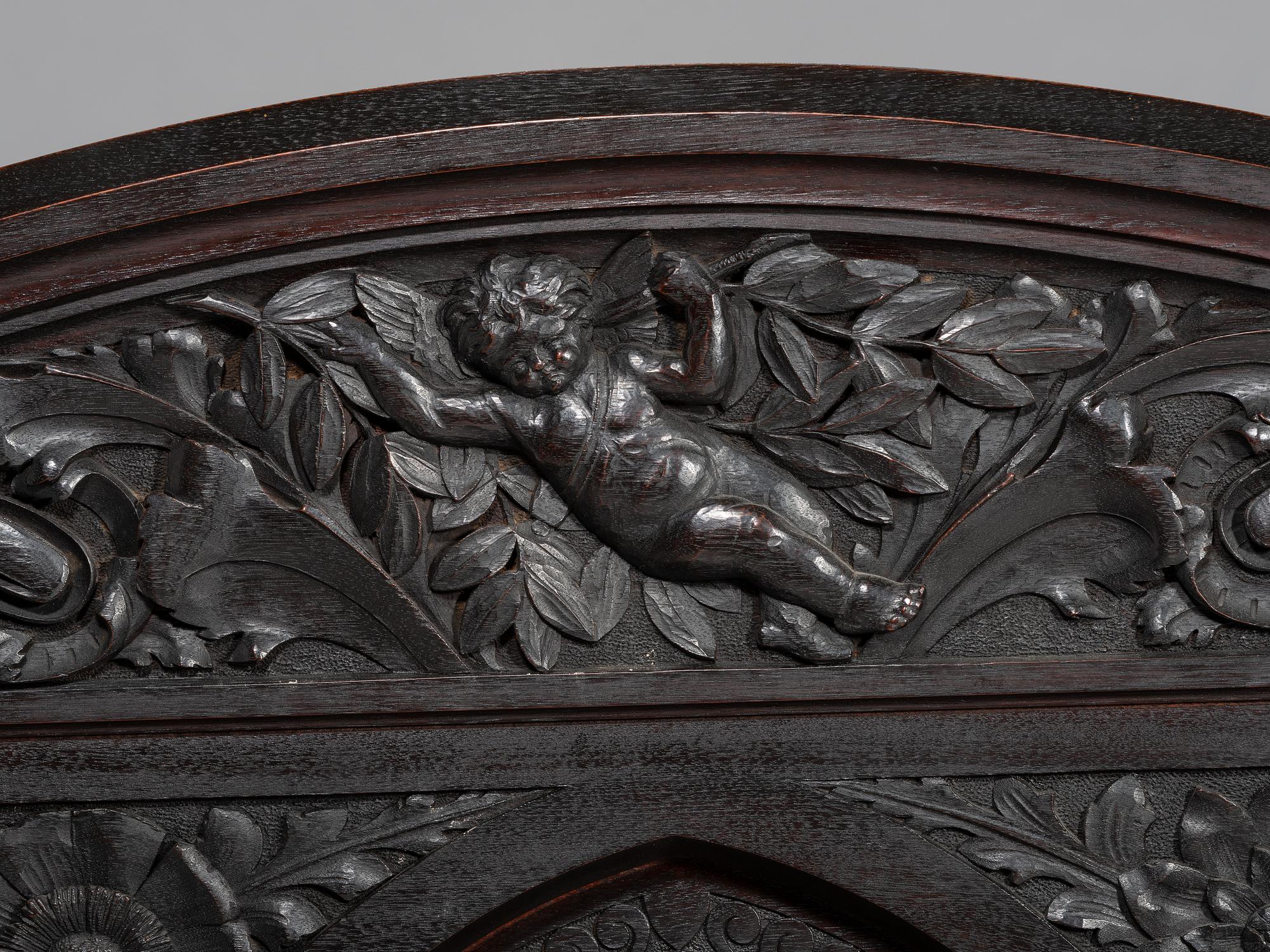 Cincinnati Art-Carved Bench with Inset Painted Panels, 1884