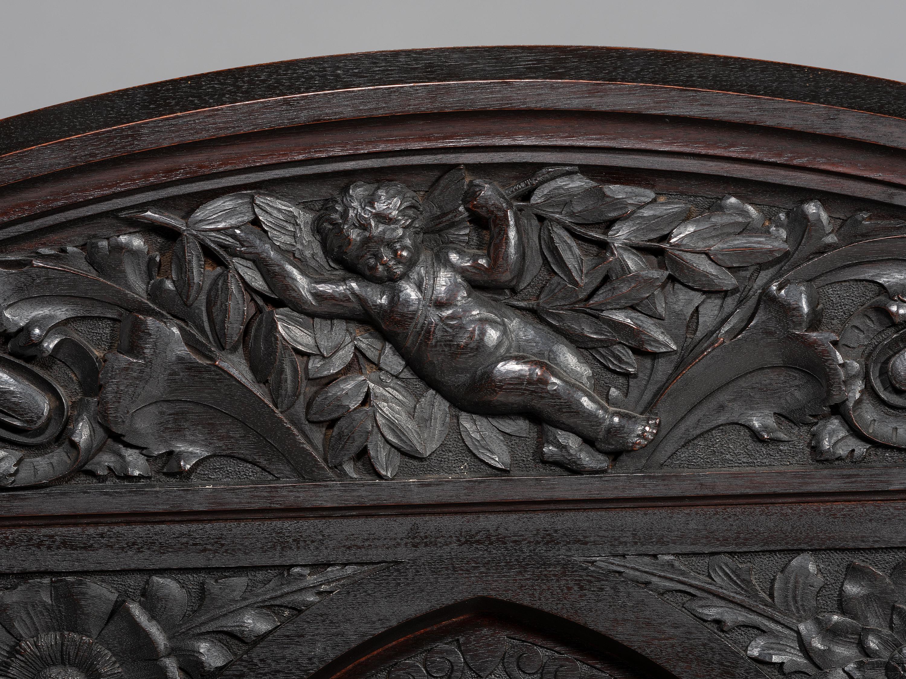 Cincinnati Art-Carved Bench with Inset Painted Panels, 1884
