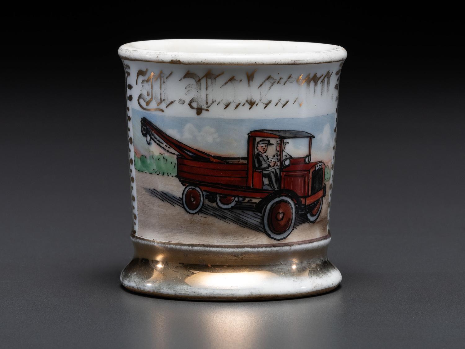 A Tow Truck Operator's Porcelain Occupational Shaving Mug