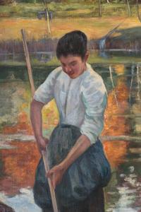 Woman Raking Leaves