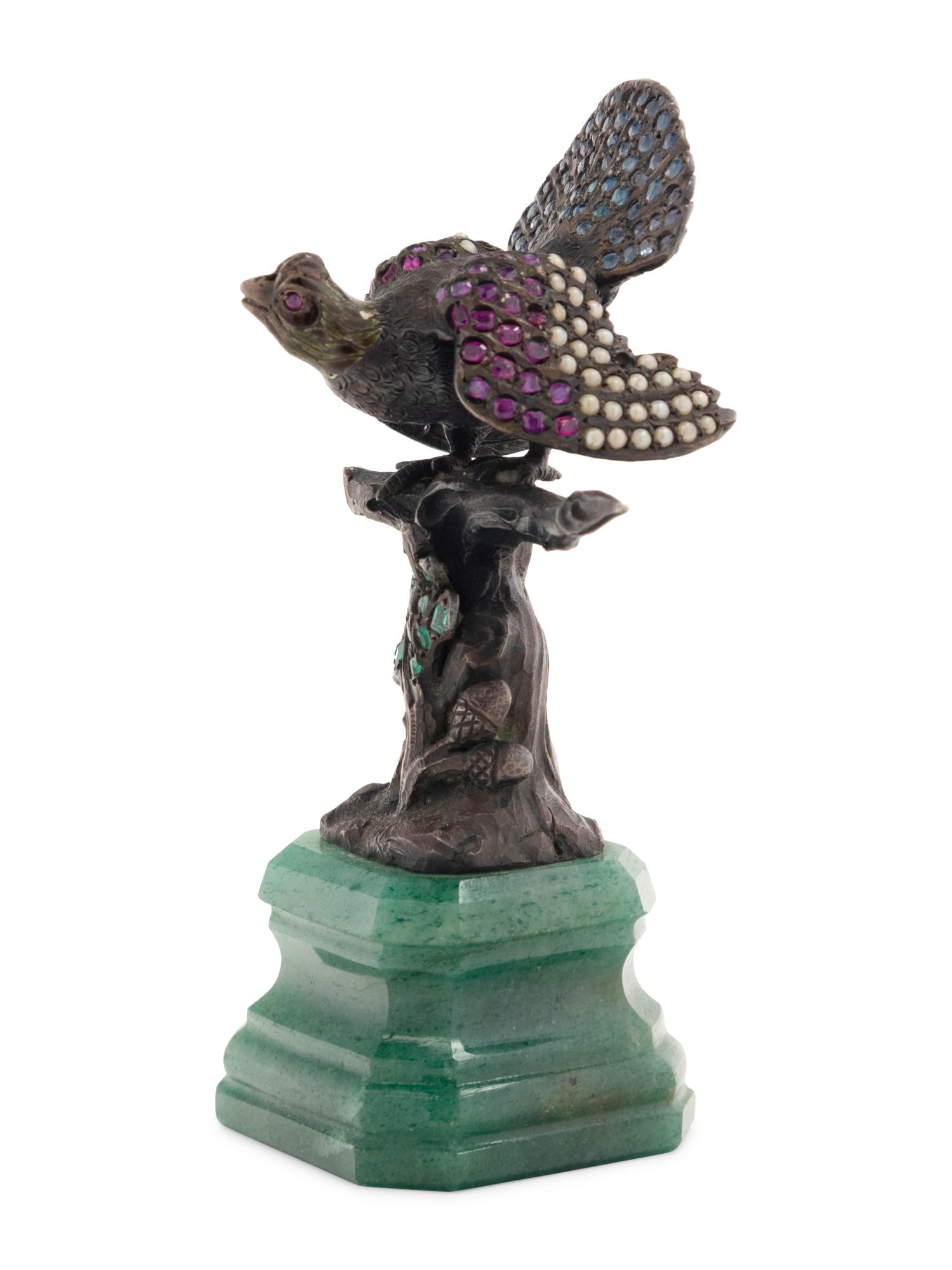 A Continental Silver, Pearl and Hardstone Inset Figure