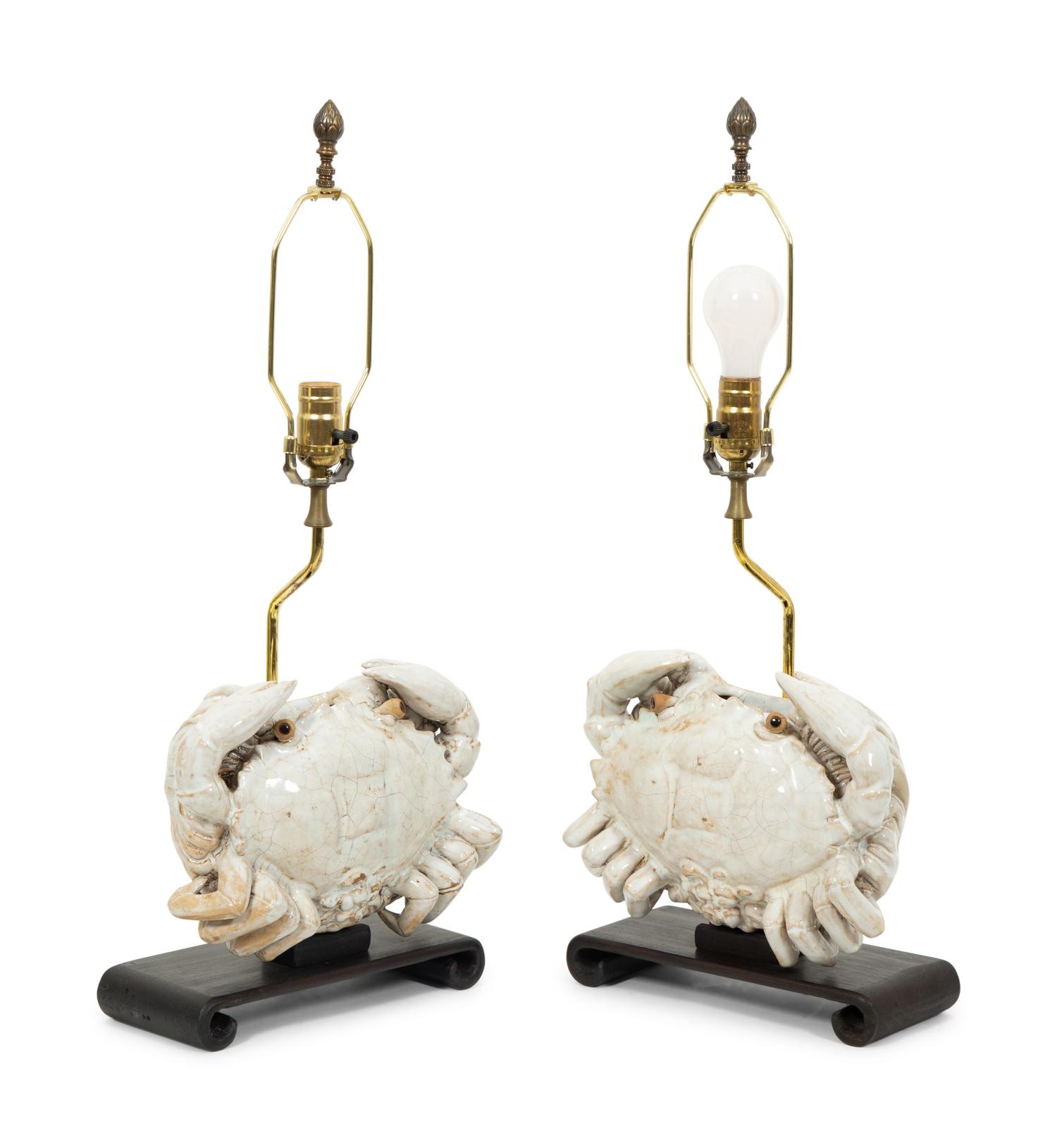 A Pair of Chinese Glazed Porcelain Crabs now Mounted as Lamps