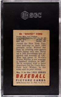 A 1951 Bowman Whitey Ford Rookie Baseball Card No. 1 (SGC 4.5 VG-EX+)