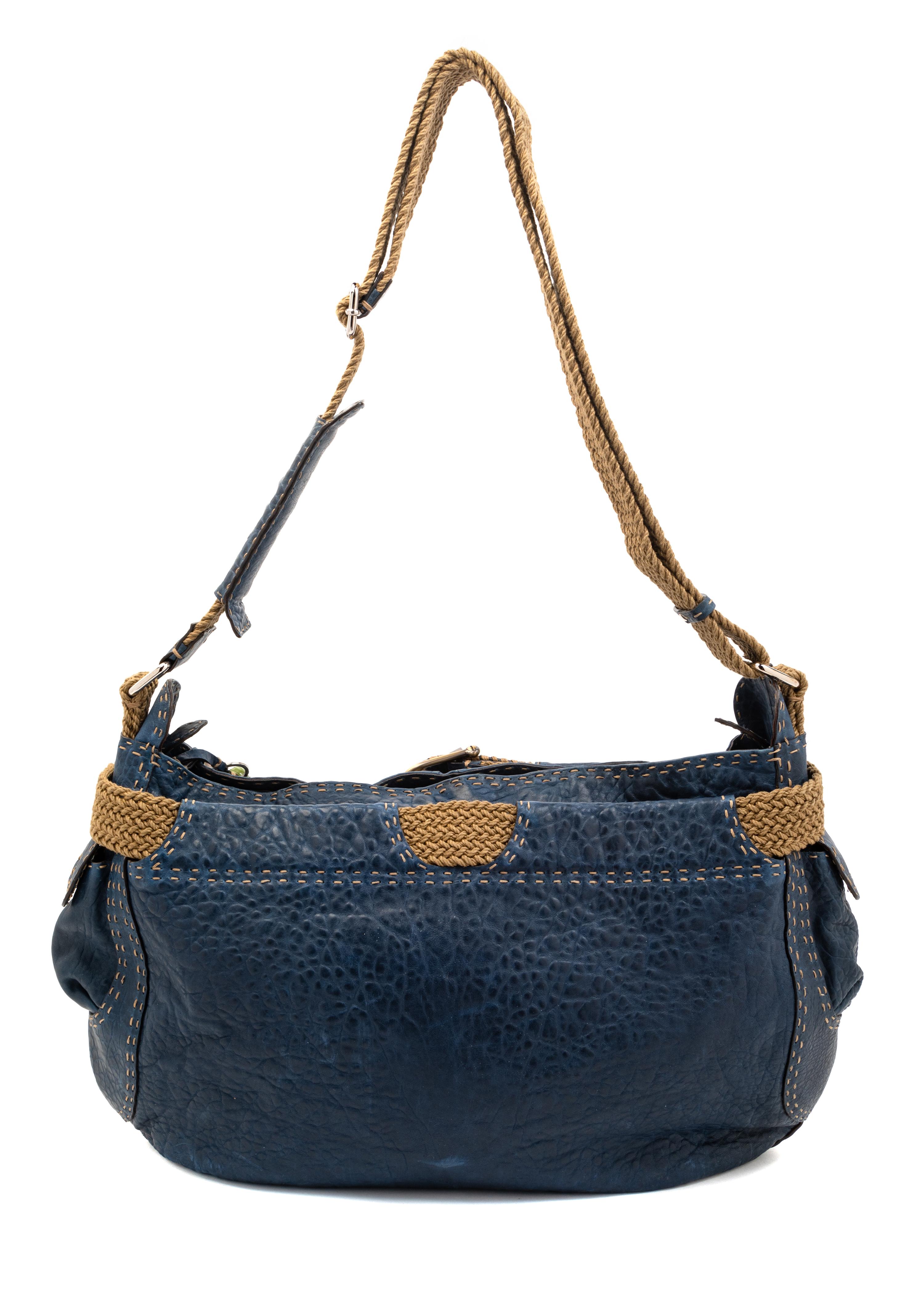 Fendi Blue Leather Handbag, 1980-90s