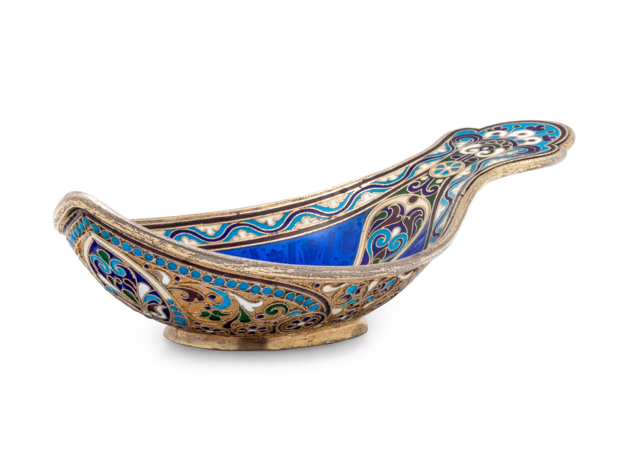 A Russian Silver and Guilloché Enamel Kovsh