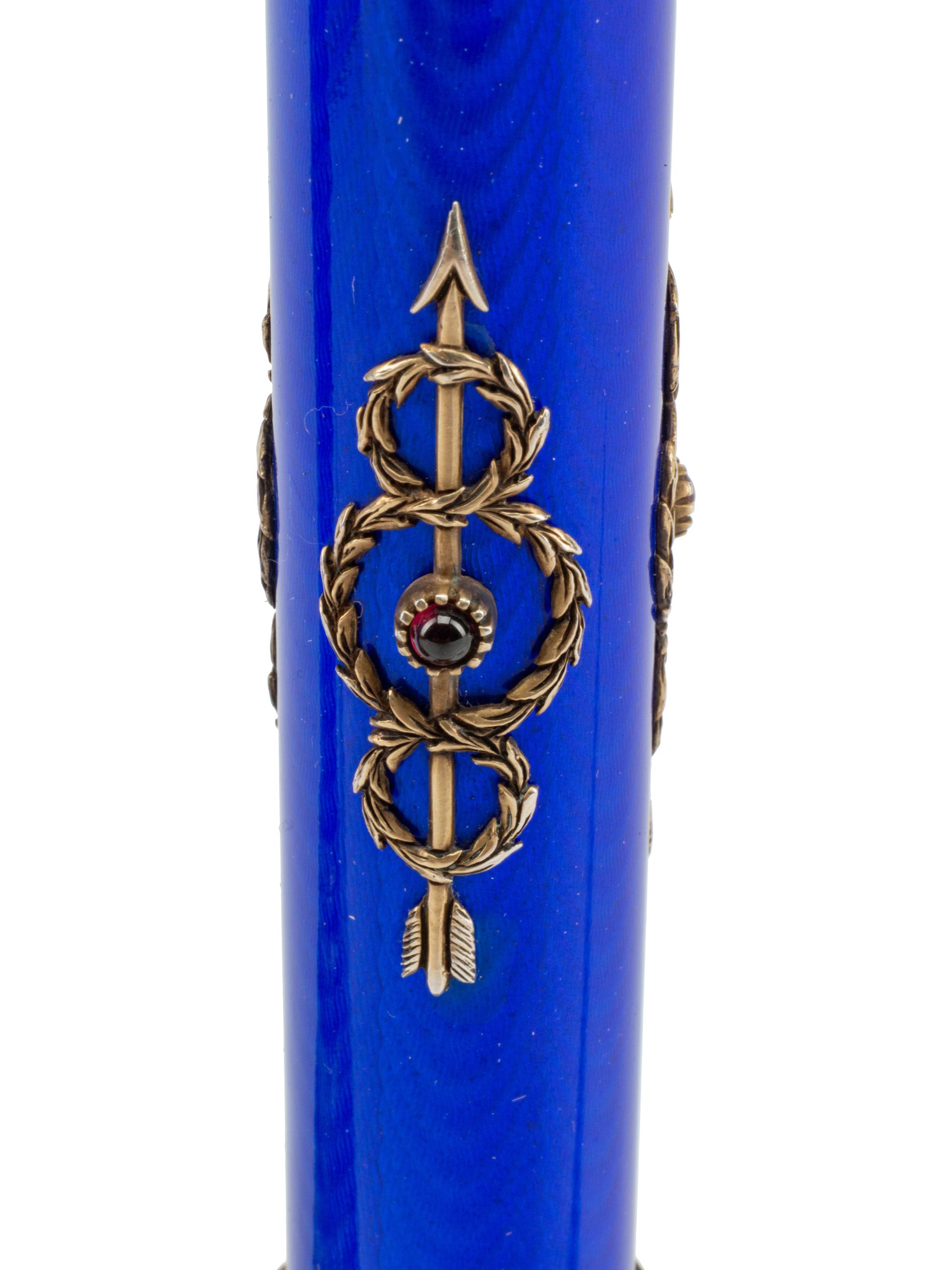 A Pair of Silver and Guilloché Enamel Candlesticks in a Fitted Case