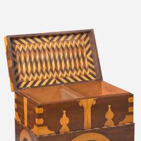 An Anglo-Indian inlaid mahogany, fruitwood, and ebony box-on-stand early 19th century