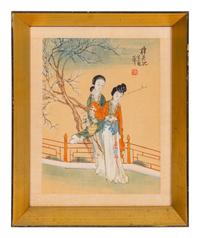 A Pair of Japanese Paintings Depicting Ladies