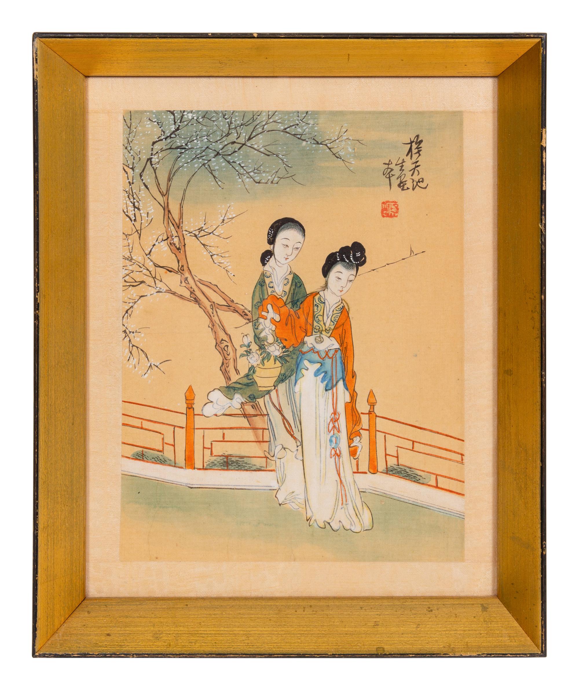 A Pair of Japanese Paintings Depicting Ladies