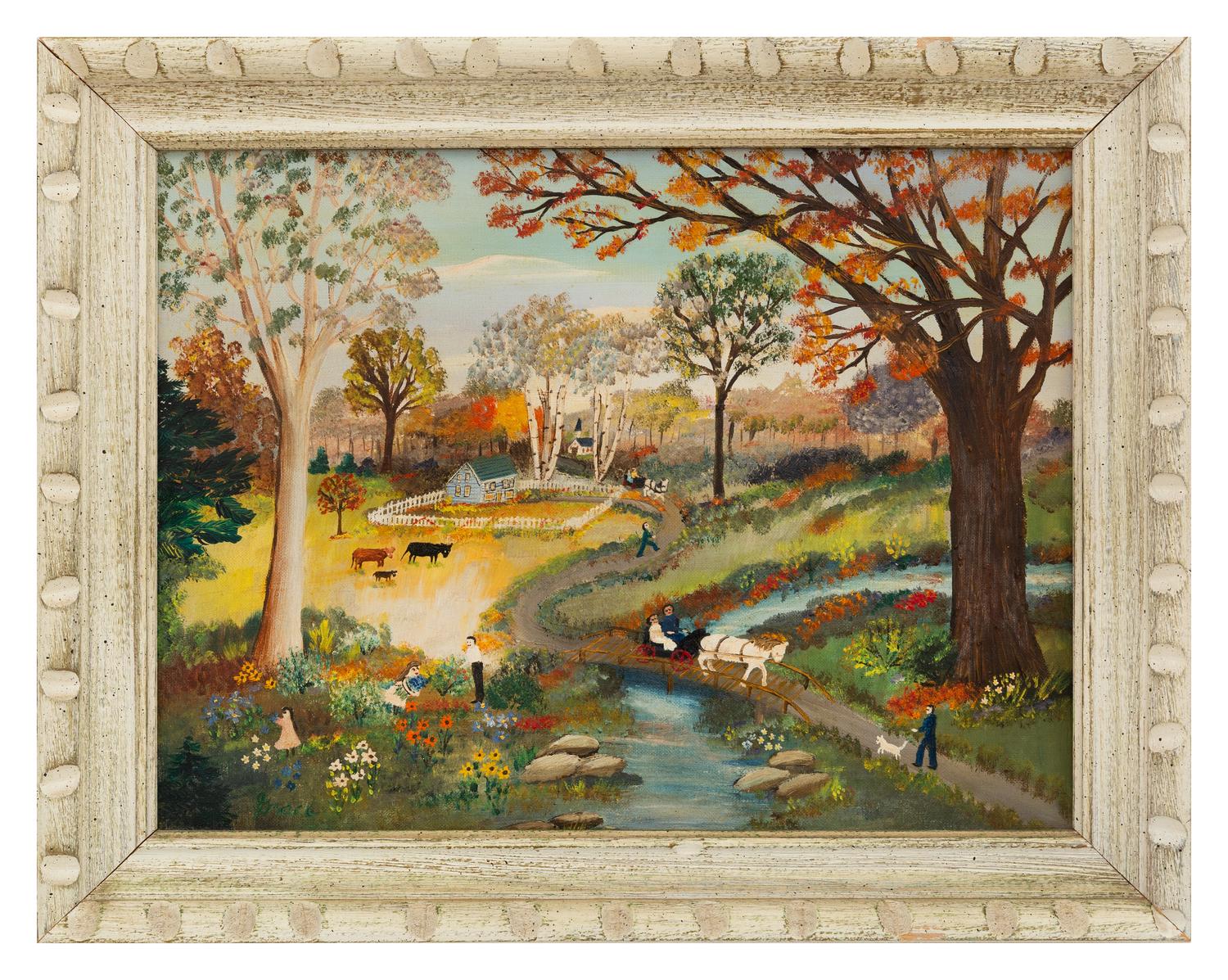 Grace McArthur (American, 1899–1986) — Landscapes with Streams, Figures and Homesteads, 2 works
