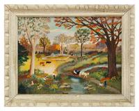Grace McArthur (American, 1899–1986) — Landscapes with Streams, Figures and Homesteads, 2 works
